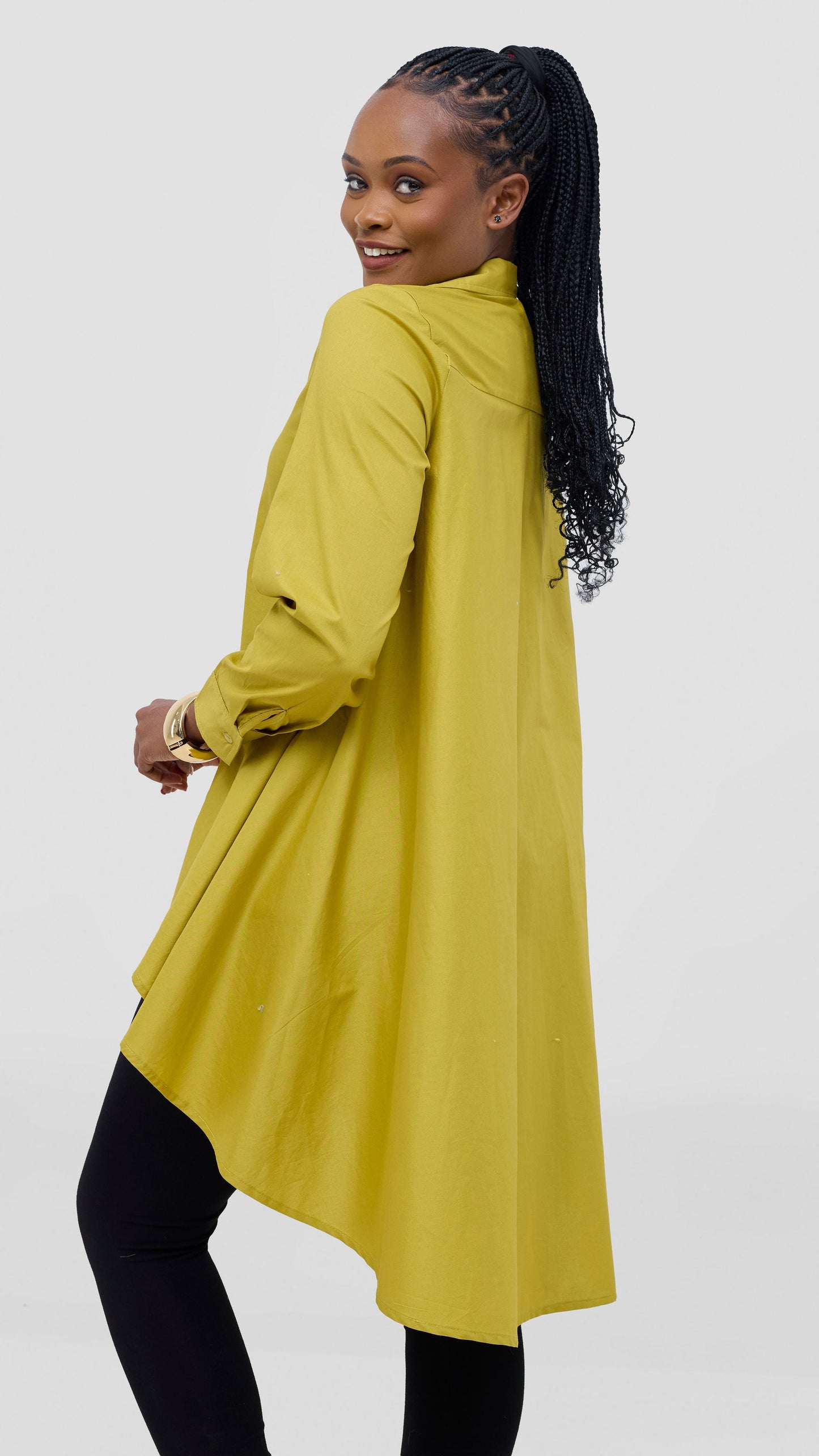 Safari by Vivo Zehra Cotton High Low Shirt - Light Olive