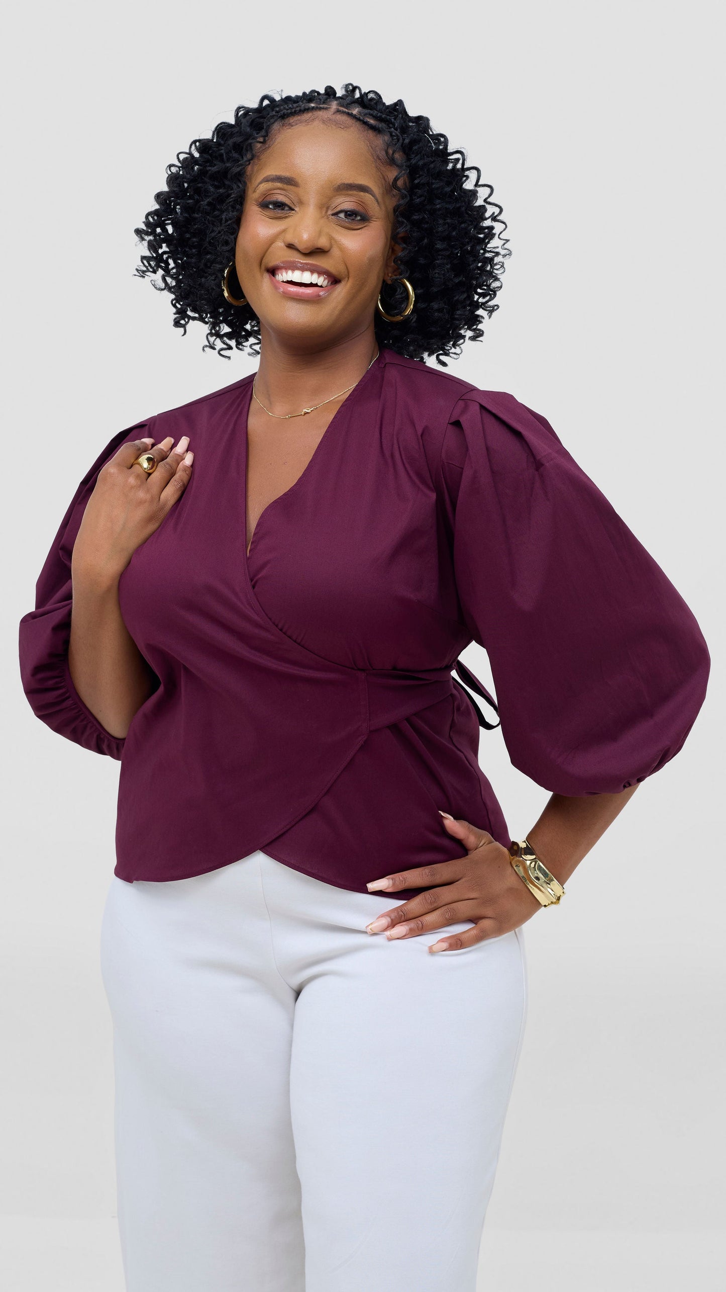 Vivo Cotton 3/4 Sleeve Wrap Top - Mulberry
