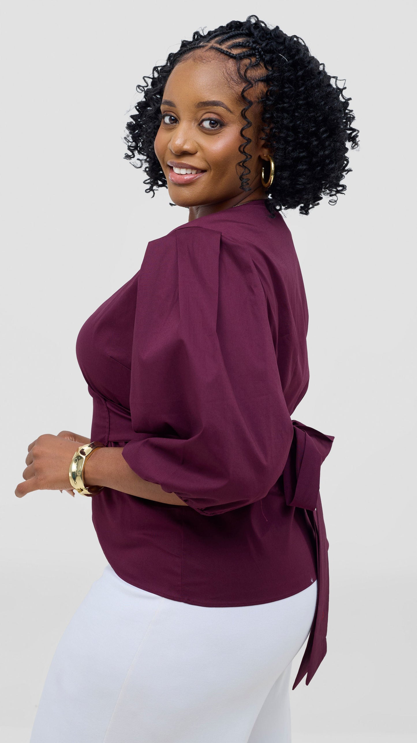 Vivo Cotton 3/4 Sleeve Wrap Top - Mulberry