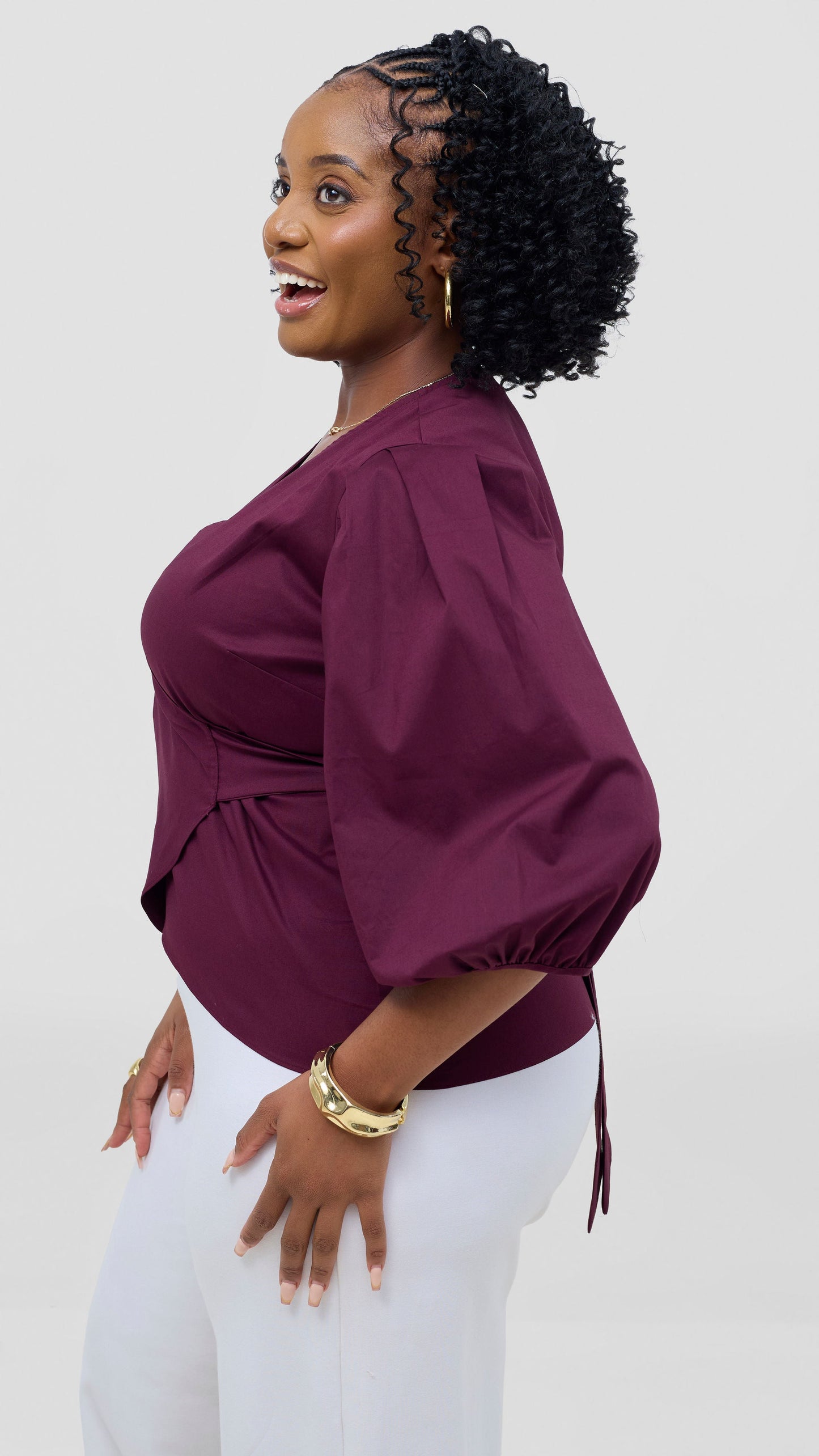 Vivo Cotton 3/4 Sleeve Wrap Top - Mulberry