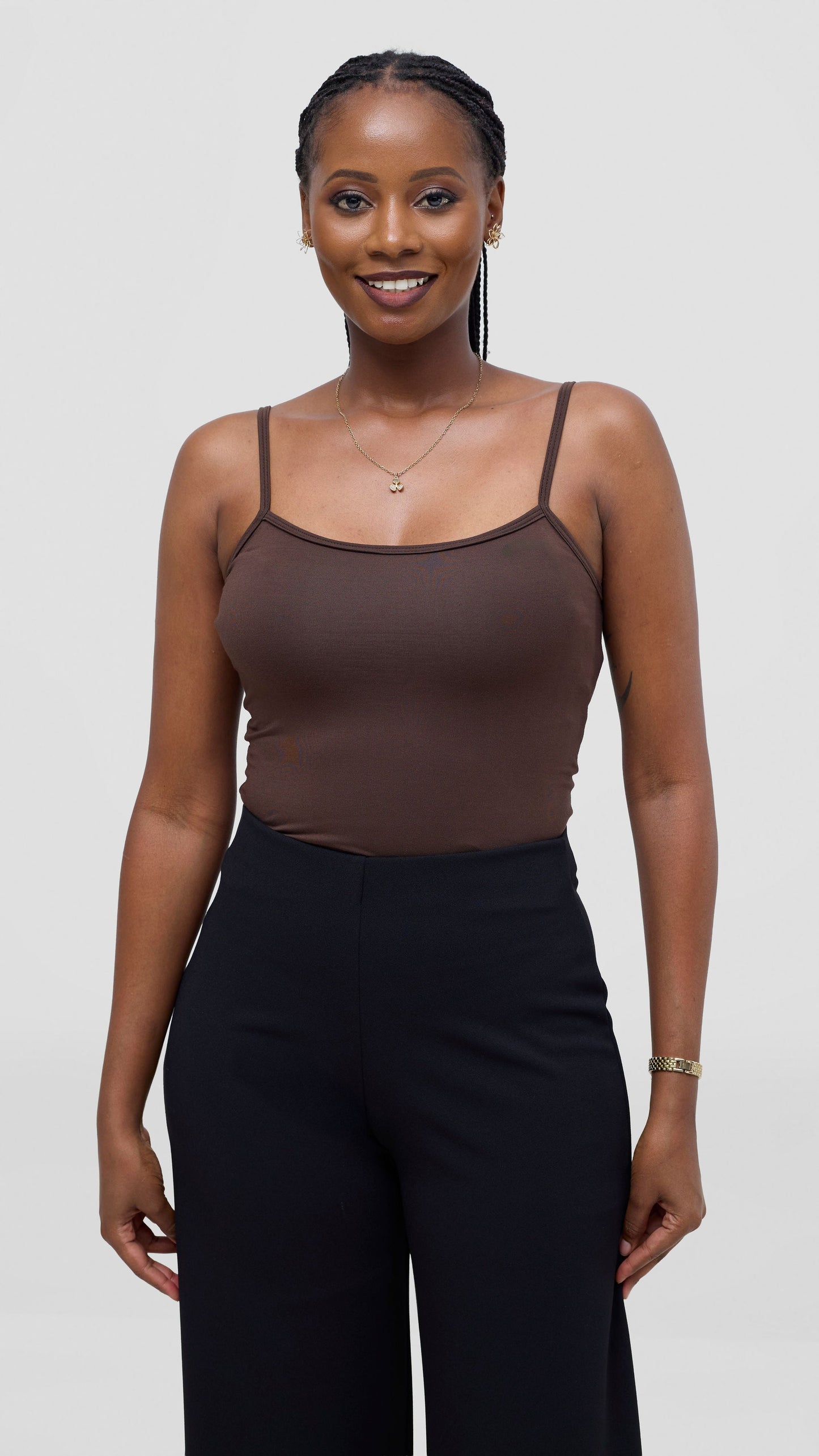 Vivo Spaghetti Tank Top in Jersey - Chocolate