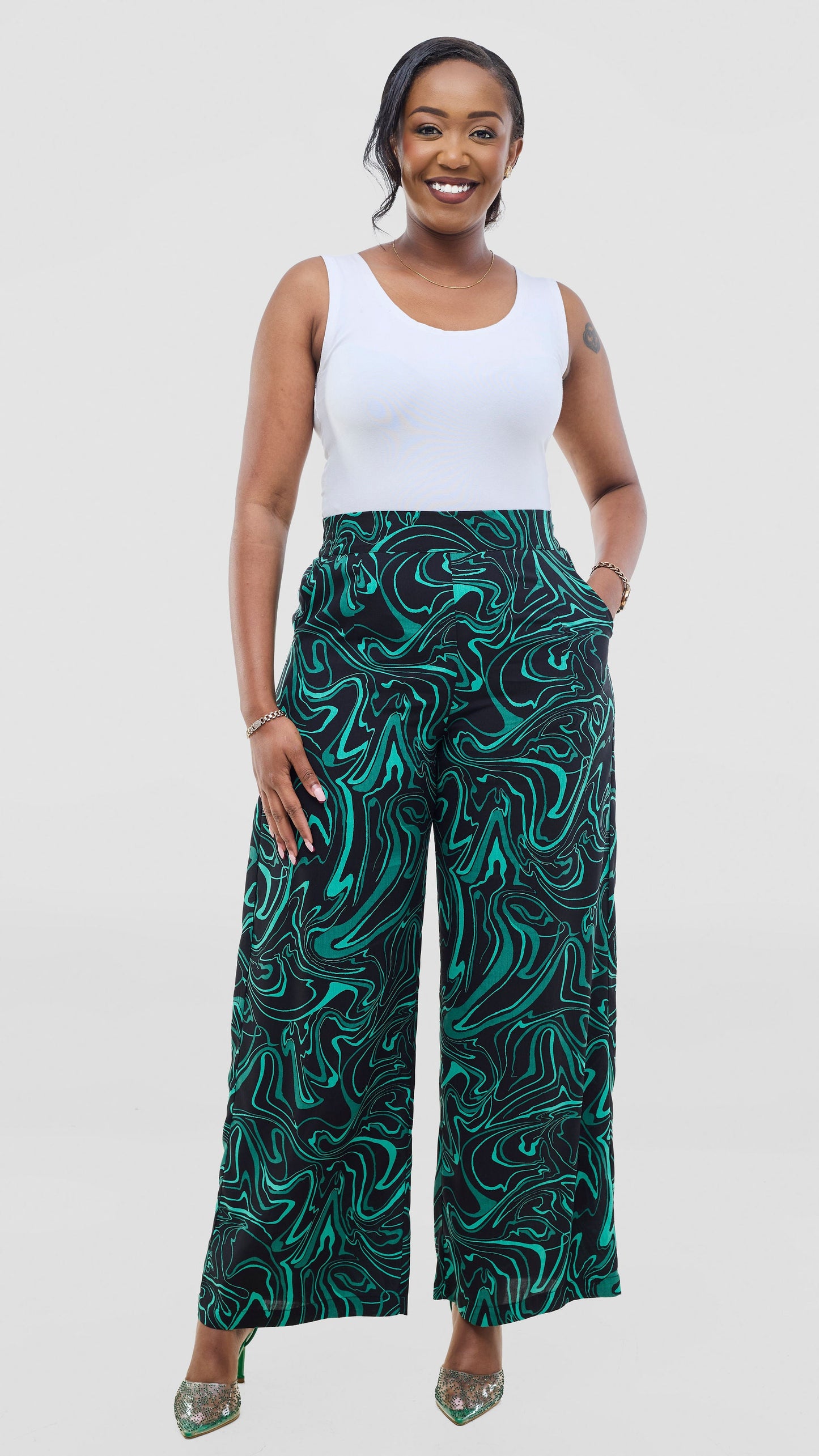 Vivo Samira Pants - Black / Green Print