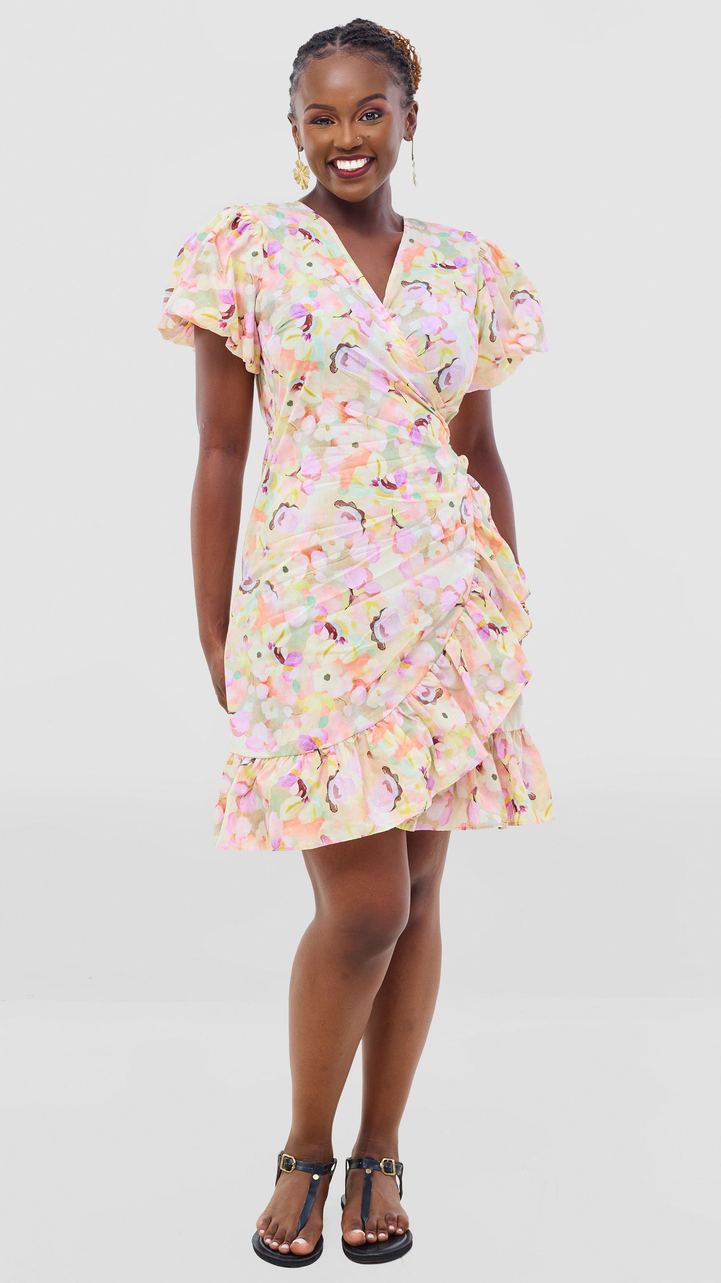 Safari by Vivo Cotton Wrap Dress - Olive / Peach Print