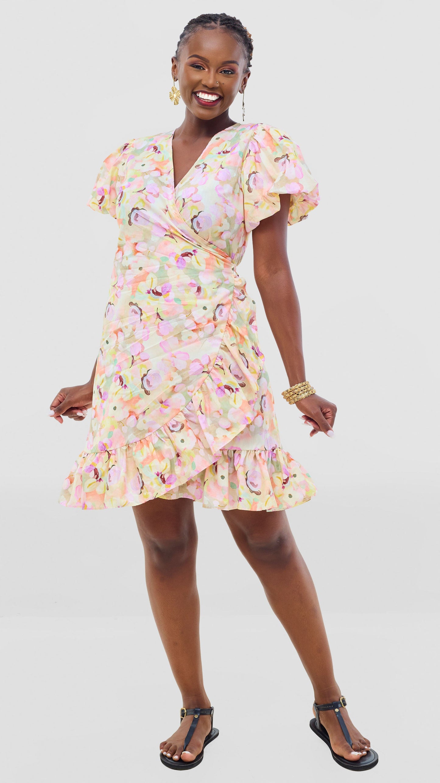 Safari by Vivo Cotton Wrap Dress - Olive / Peach Print
