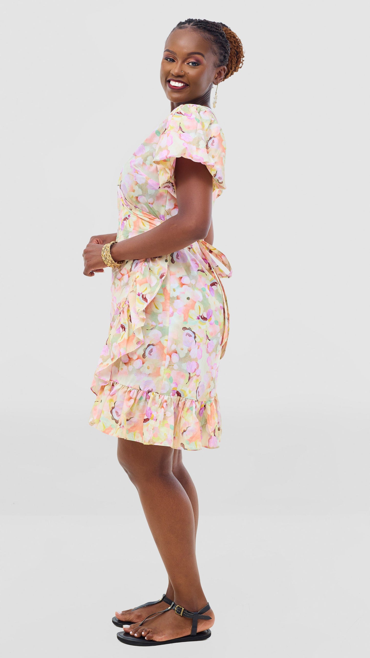 Safari by Vivo Cotton Wrap Dress - Olive / Peach Print