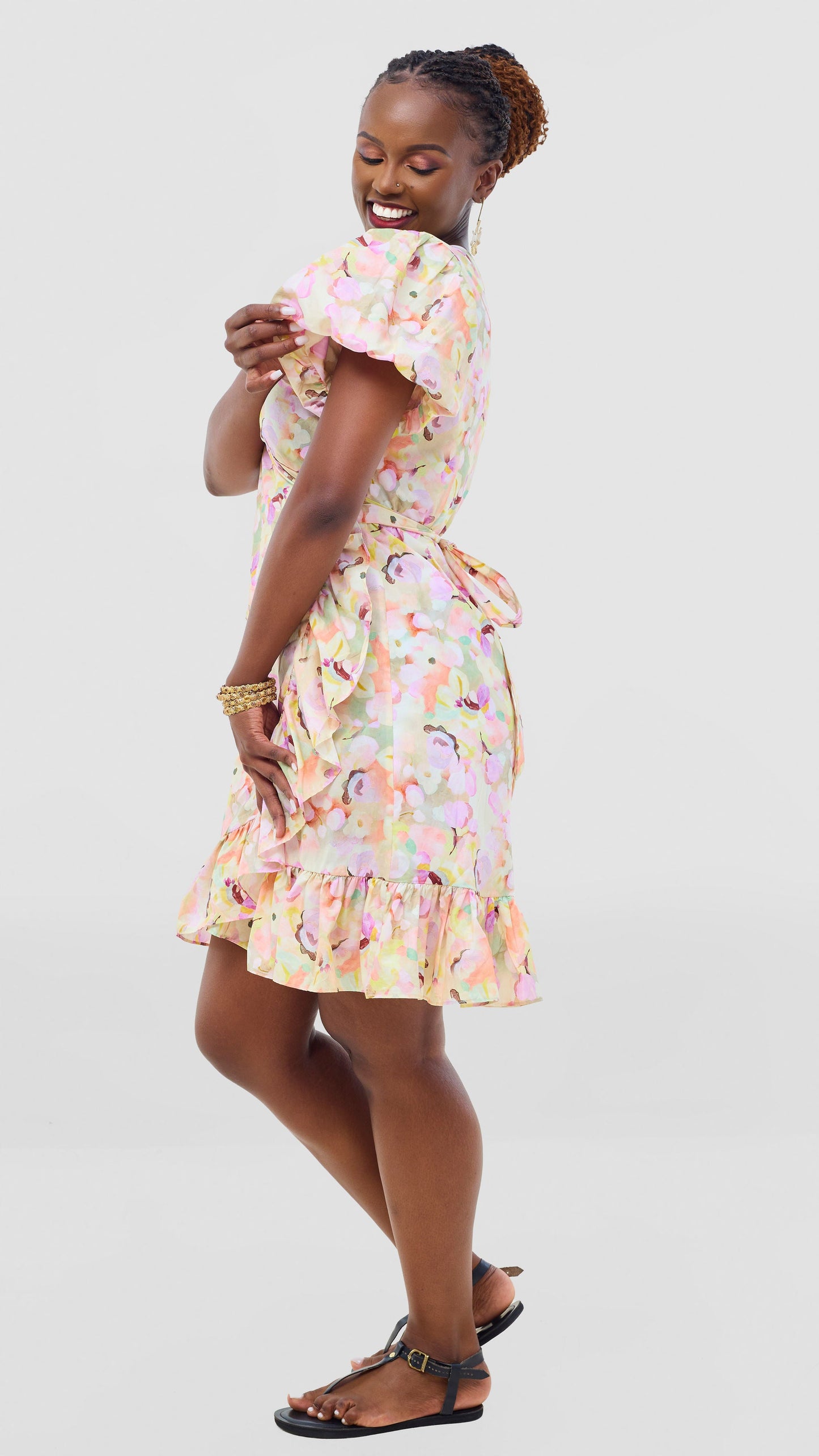 Safari by Vivo Cotton Wrap Dress - Olive / Peach Print