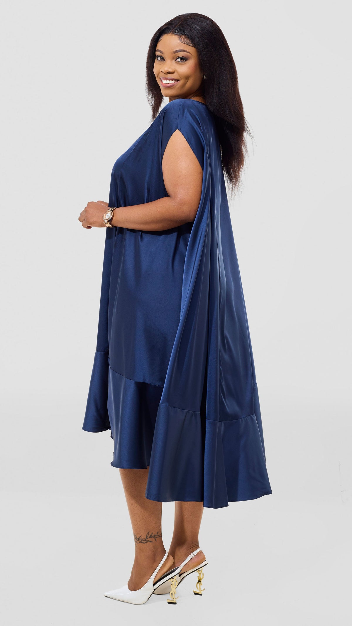 Vivo Samira Cape Dress - Navy