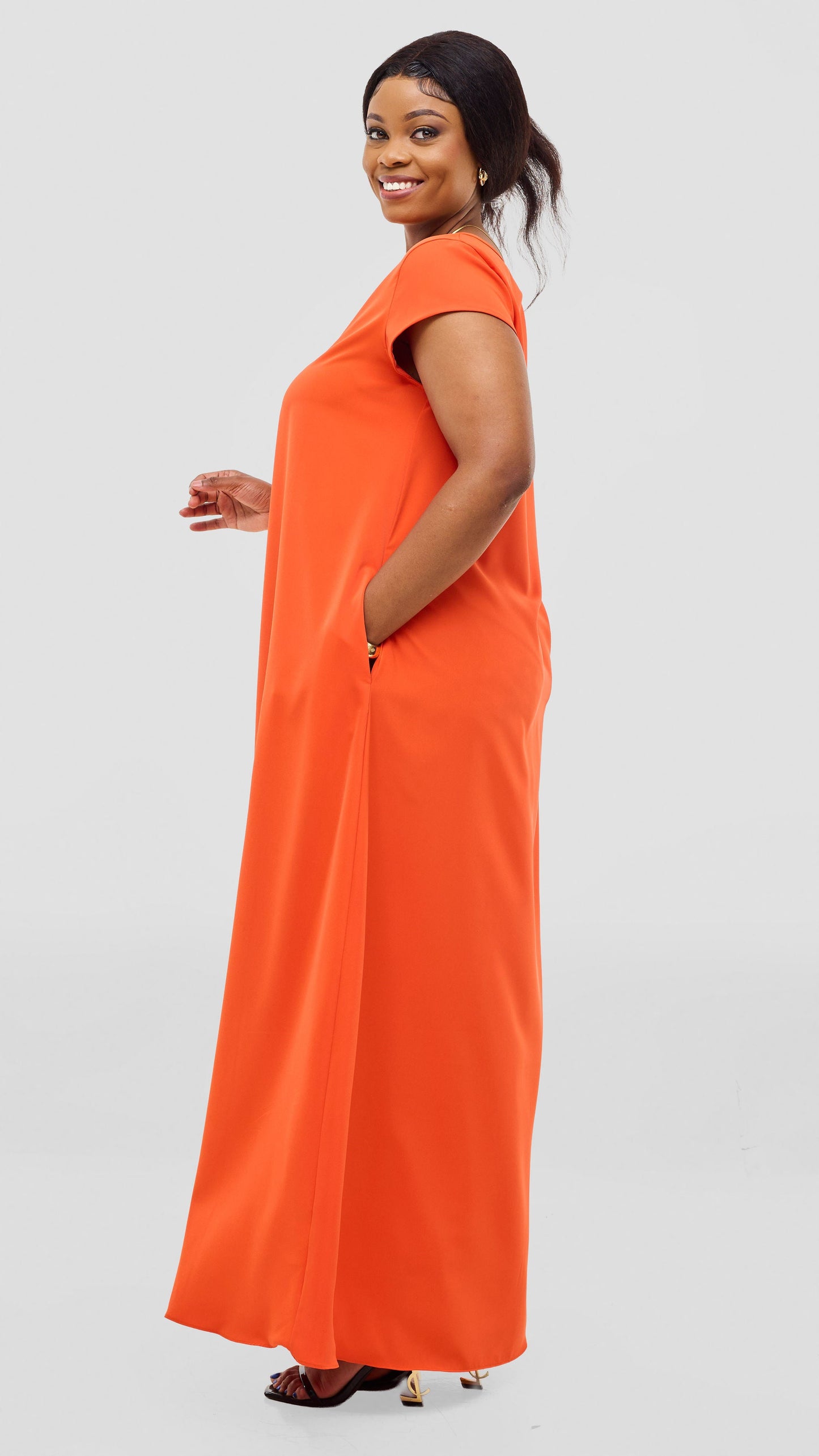 Vivo Sakari Cap Sleeve Maxi Dress - Orange