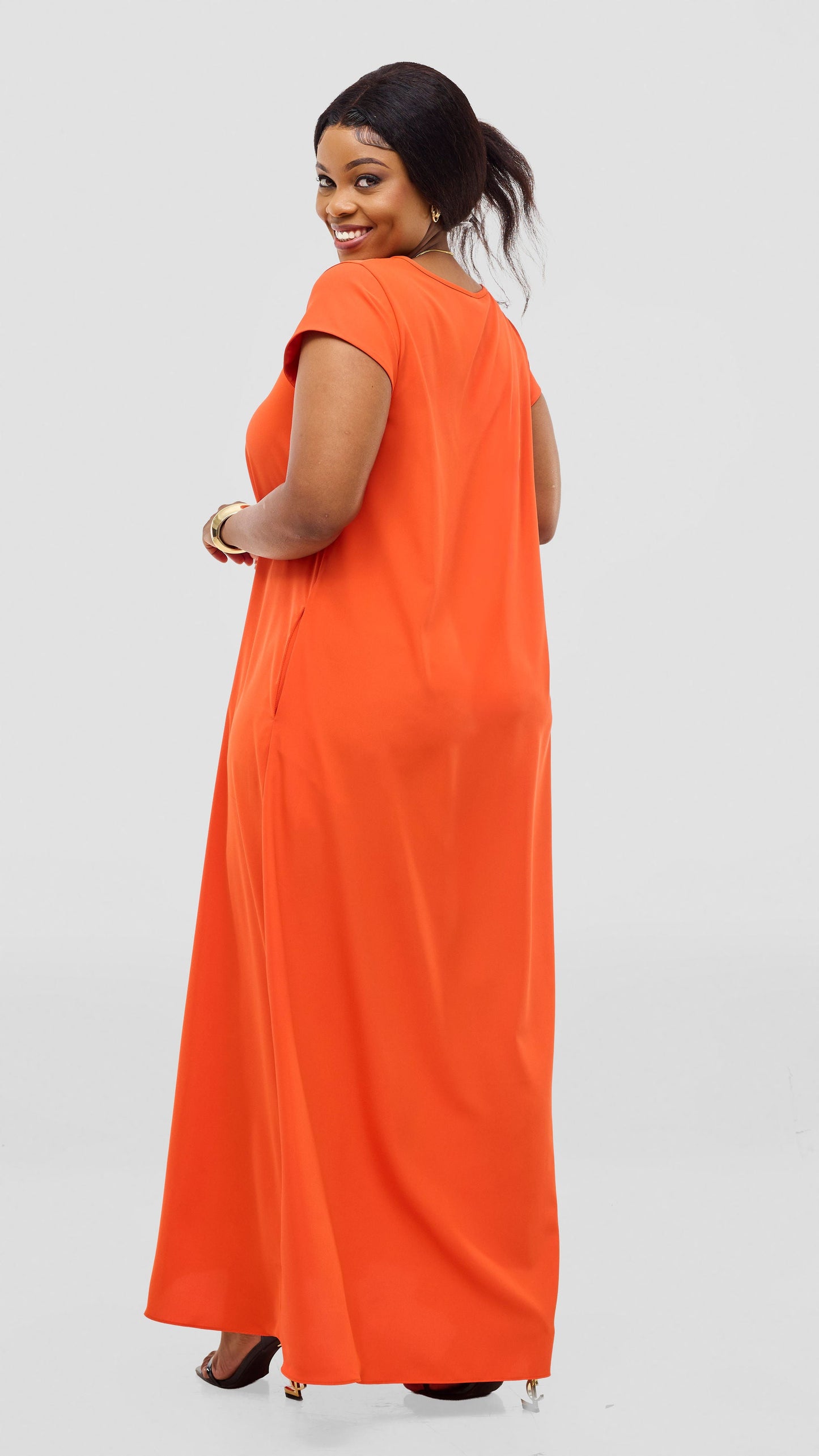 Vivo Sakari Cap Sleeve Maxi Dress - Orange