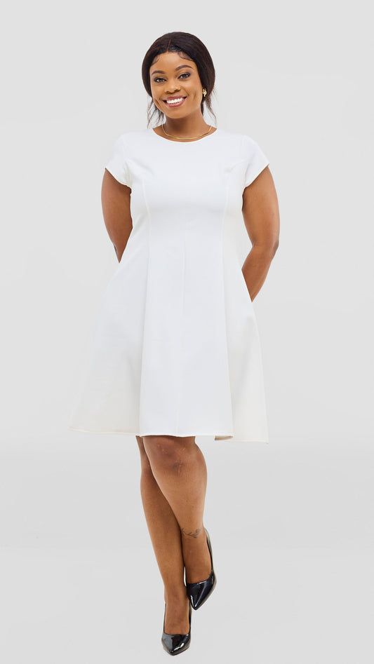 Vivo Zelda Panelled Dress In Crepe - Off White
