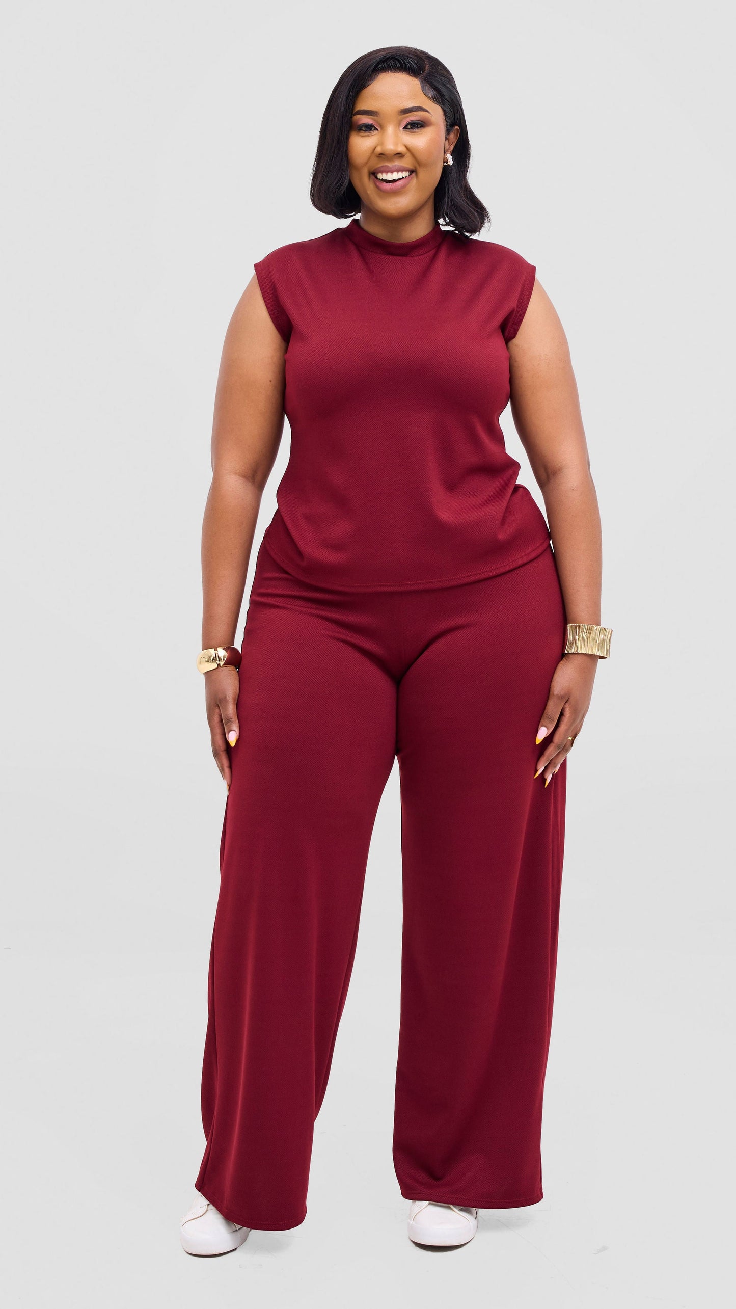 Vivo Selah Palazzo Pants in Stretch Rib Stretch Rib  - Maroon