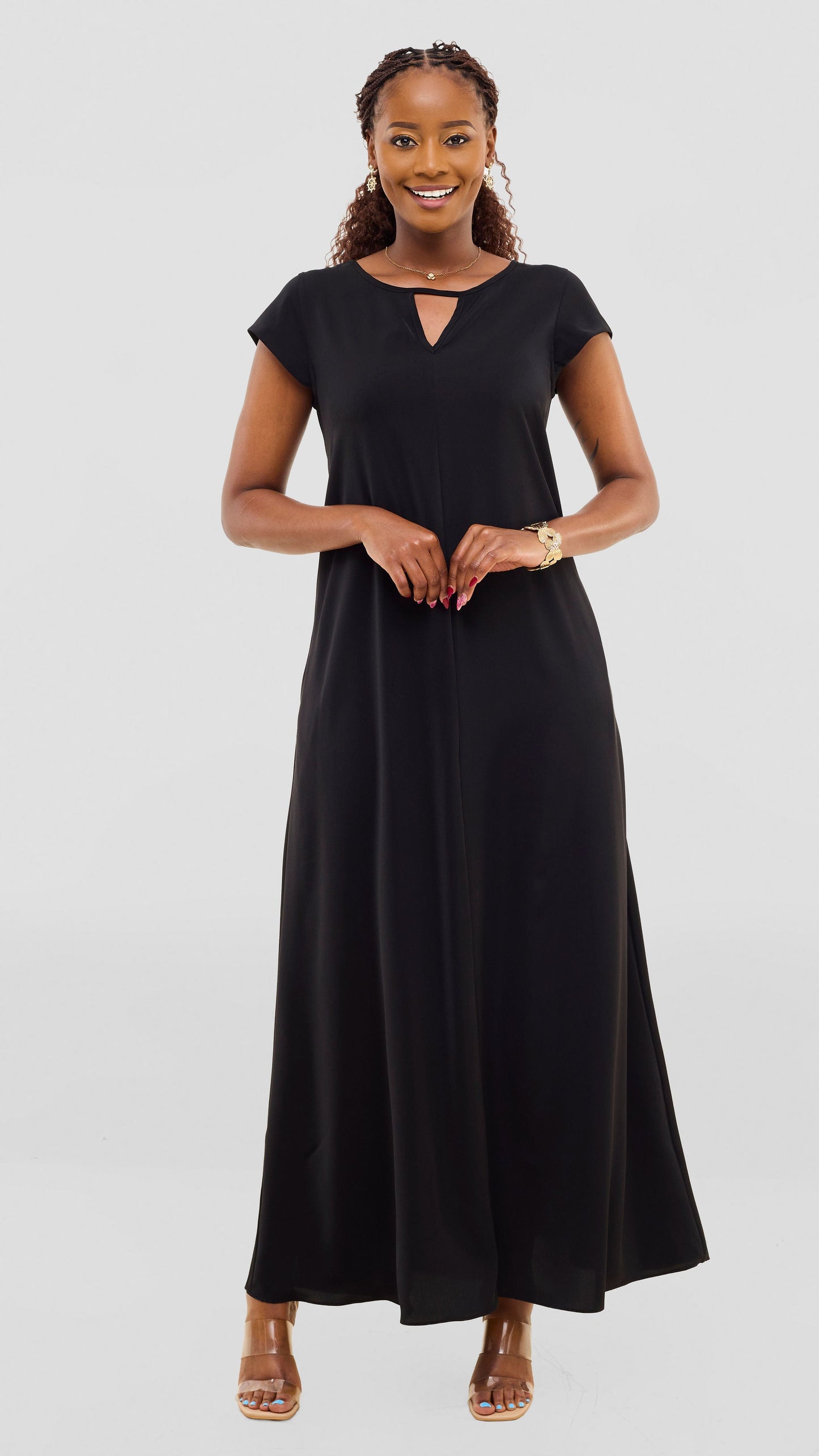 Vivo Sakari Cap Sleeve Maxi Dress - Black