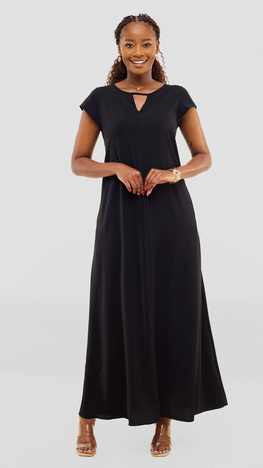 Vivo Sakari Cap Sleeve Maxi Dress - Black