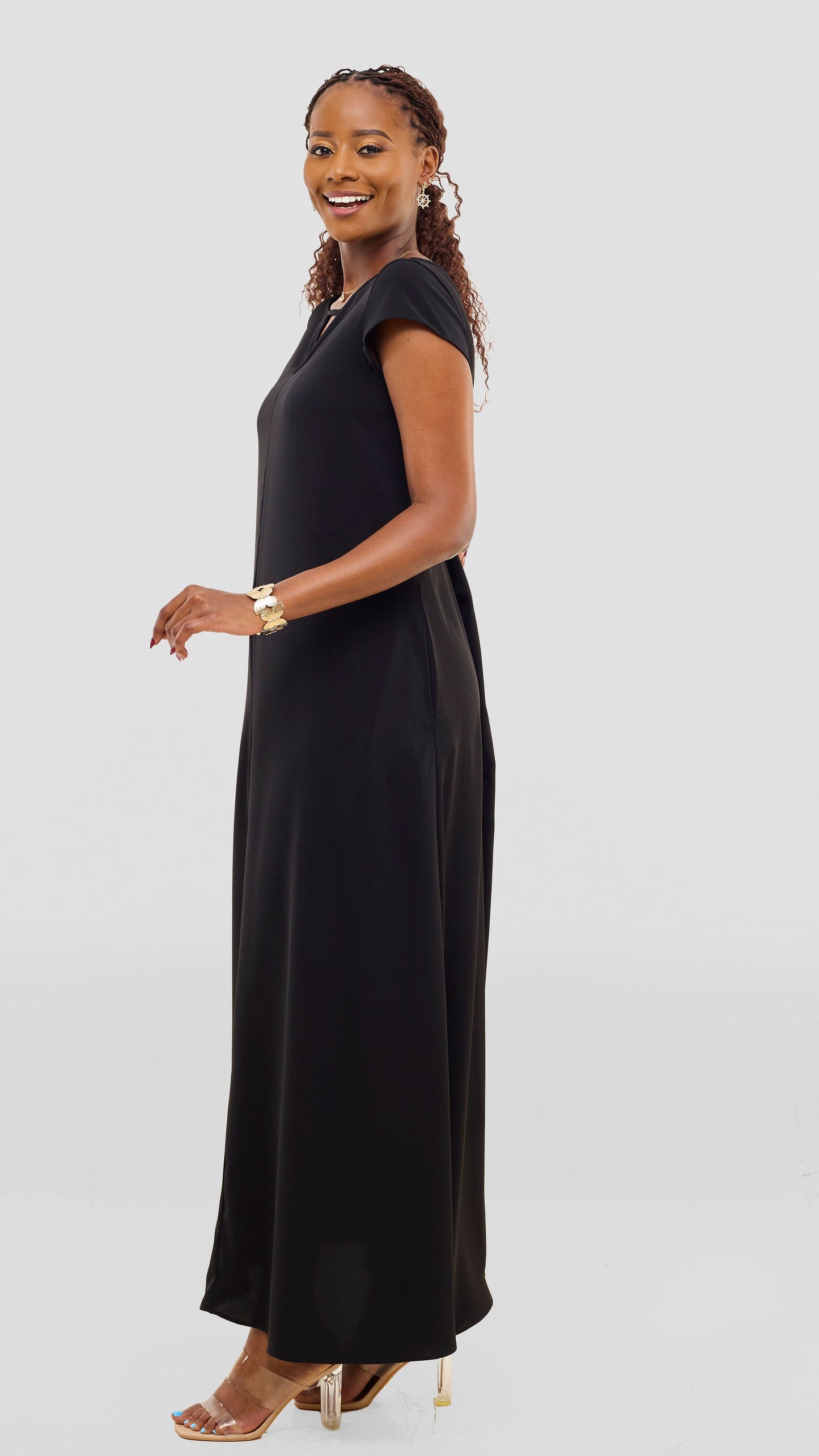 Vivo Sakari Cap Sleeve Maxi Dress - Black