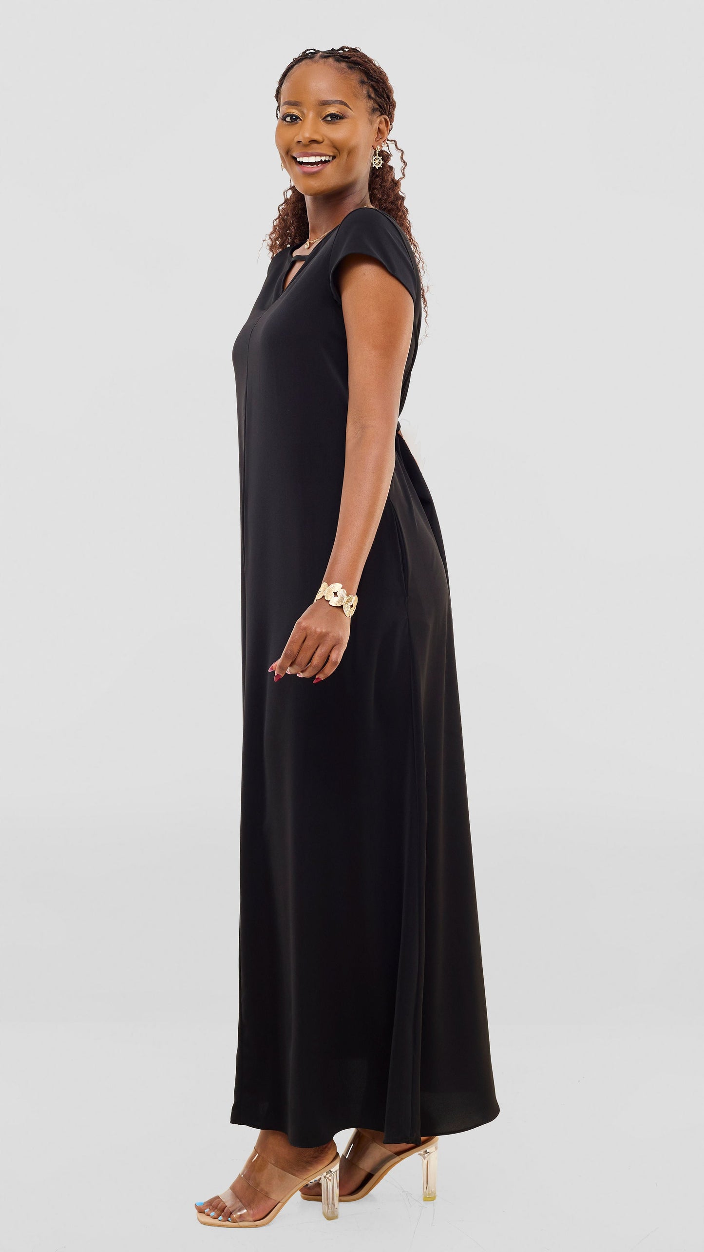 Vivo Sakari Cap Sleeve Maxi Dress - Black