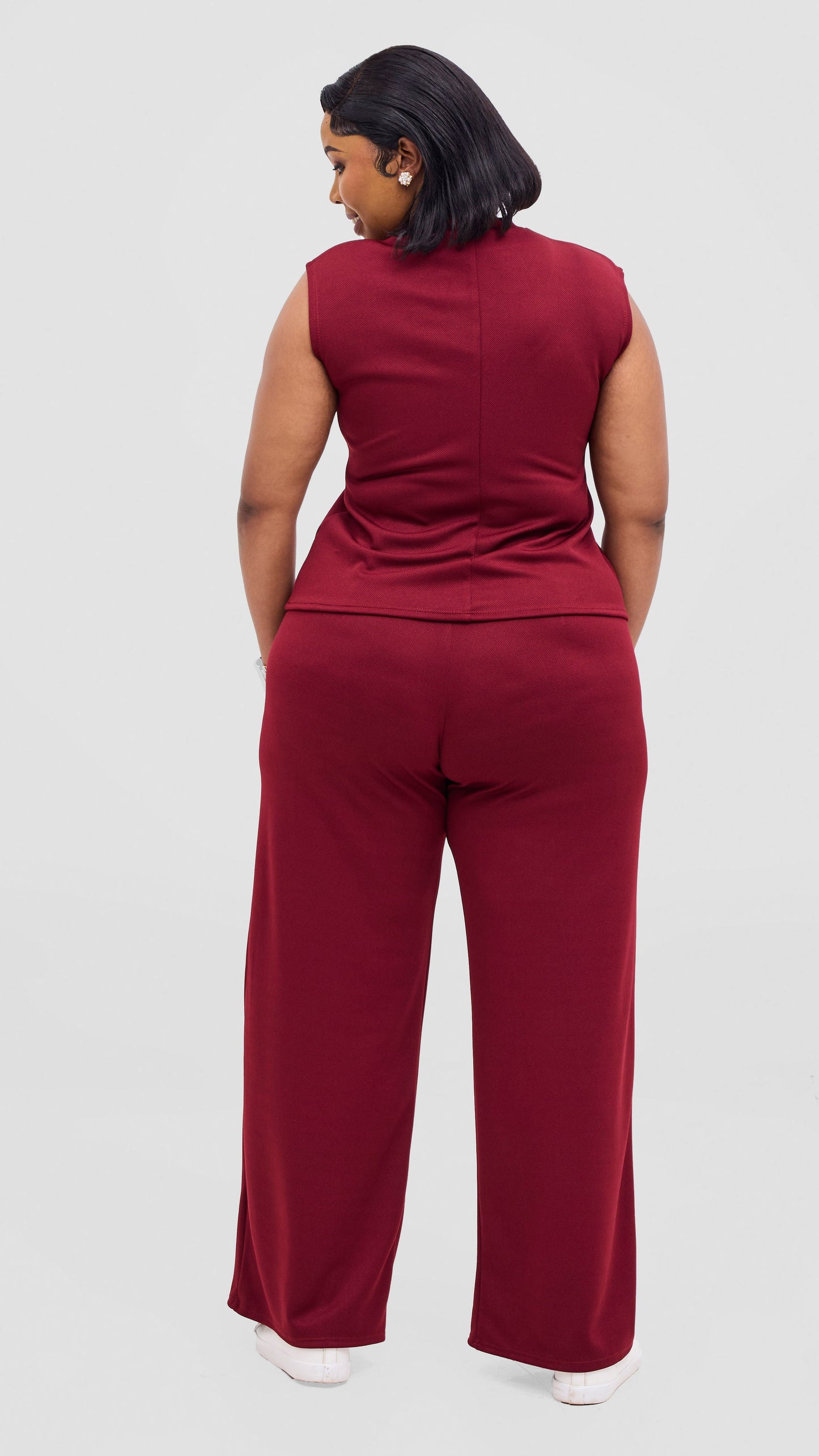 Vivo Selah Palazzo Pants in Stretch Rib Stretch Rib  - Maroon