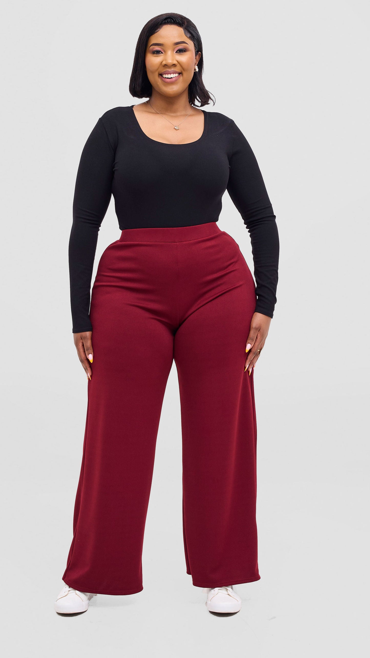 Vivo Selah Palazzo Pants in Stretch Rib Stretch Rib  - Maroon