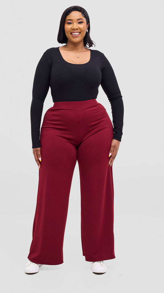 Vivo Selah Palazzo Pants in Stretch Rib Stretch Rib  - Maroon