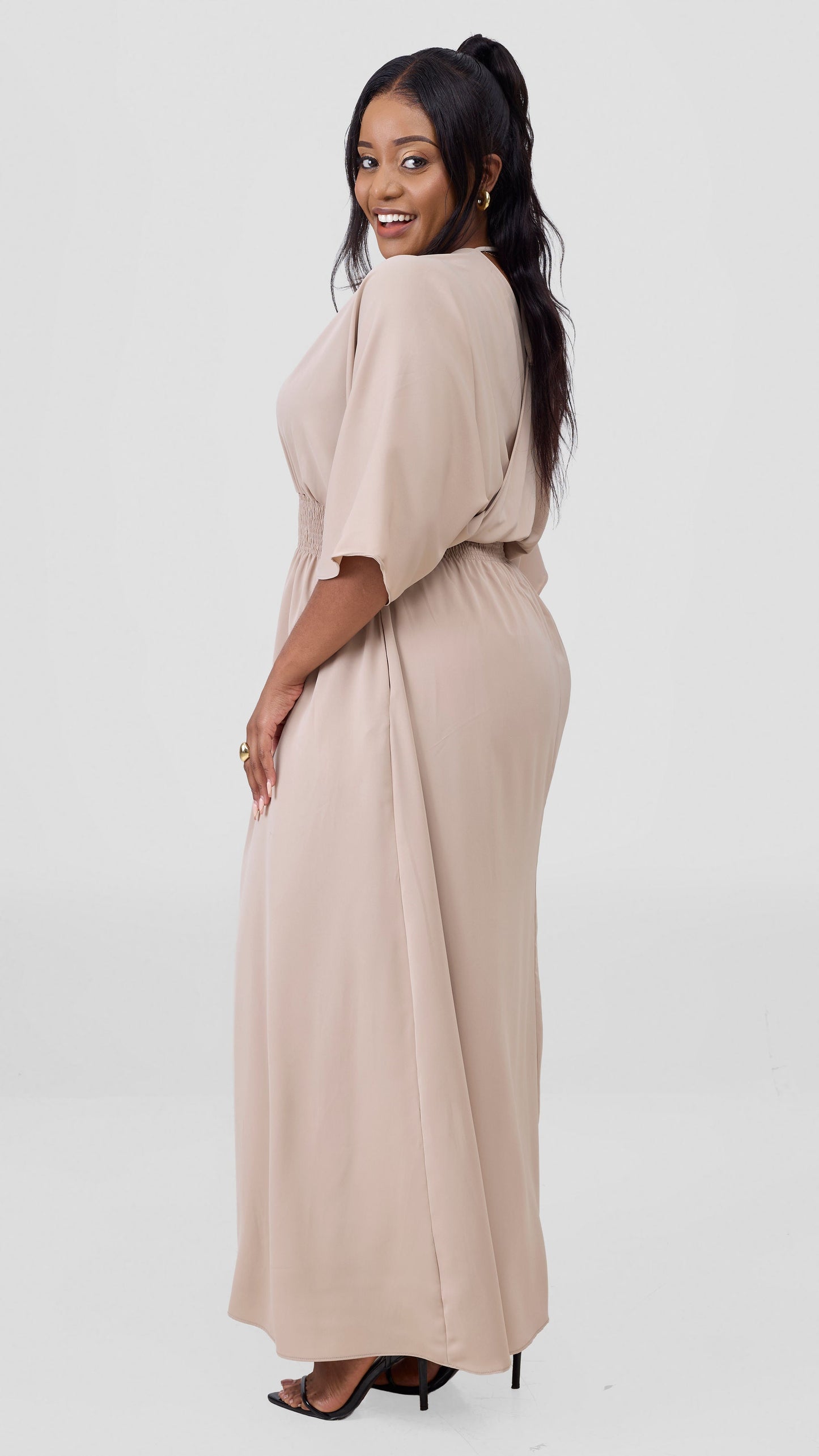Vivo Iyana Shirred waist Maxi Dress - Beige