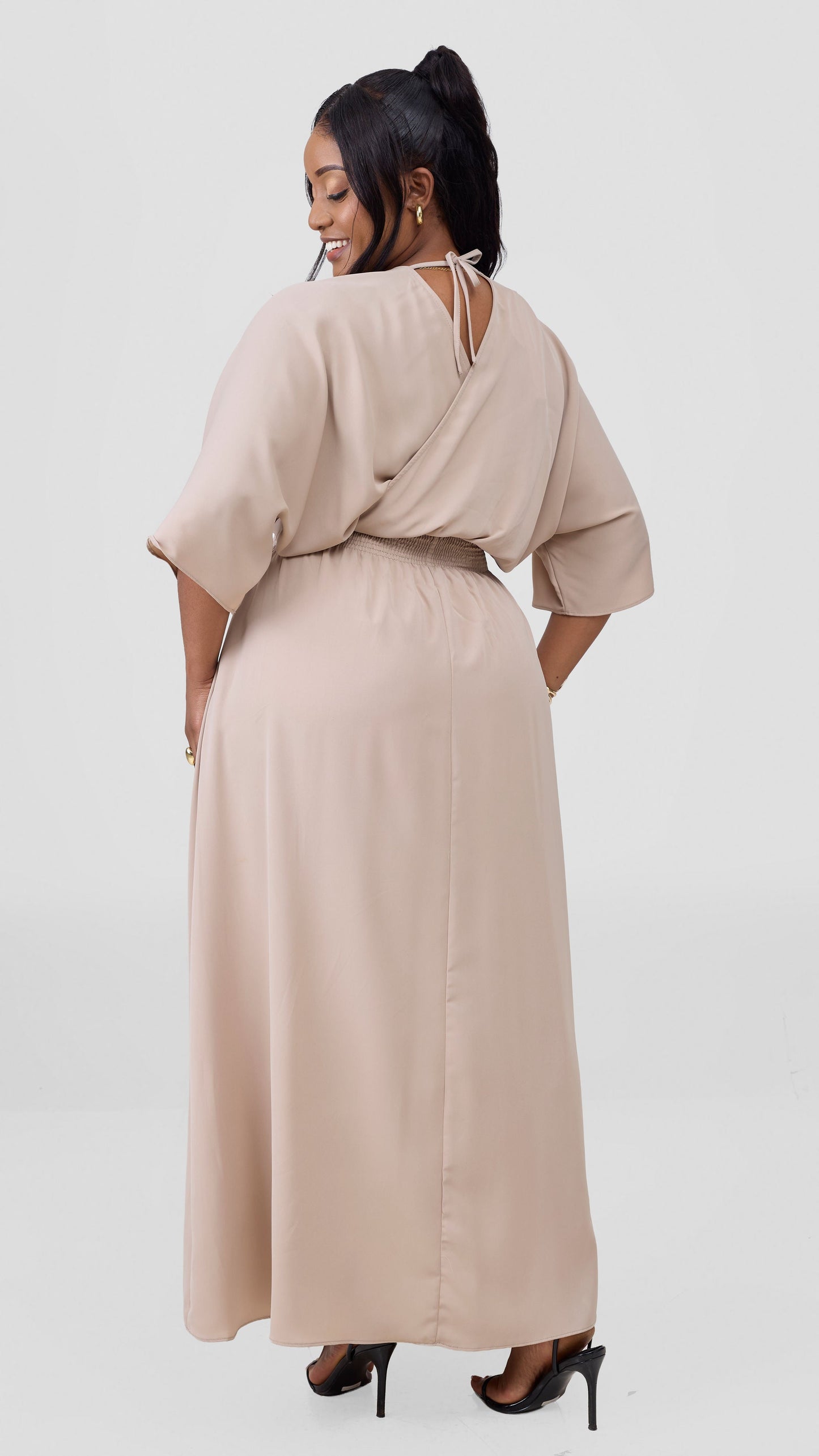 Vivo Iyana Shirred waist Maxi Dress - Beige