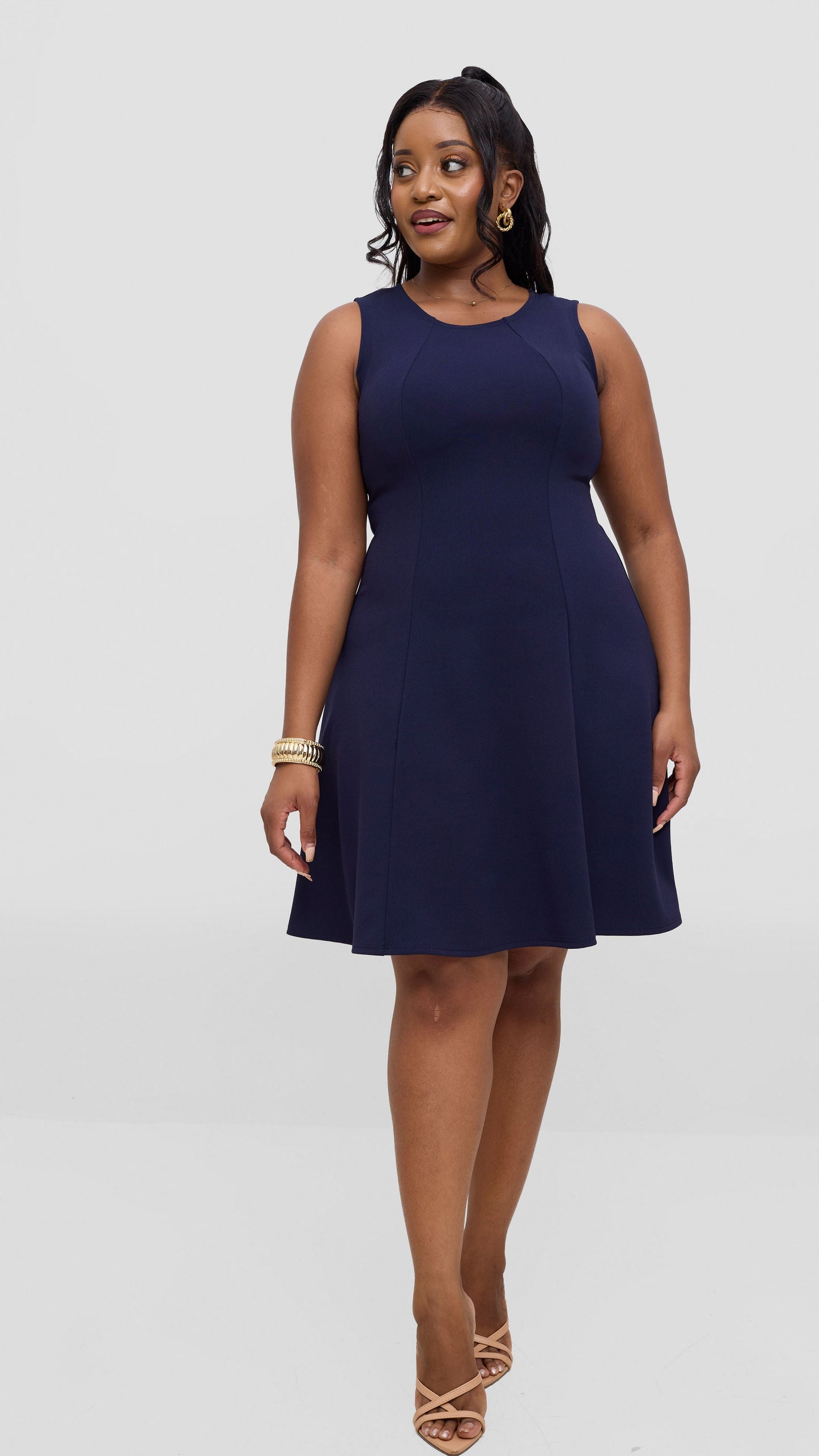 Vivo Studio Panelled Mini Dress in Ponte - Navy