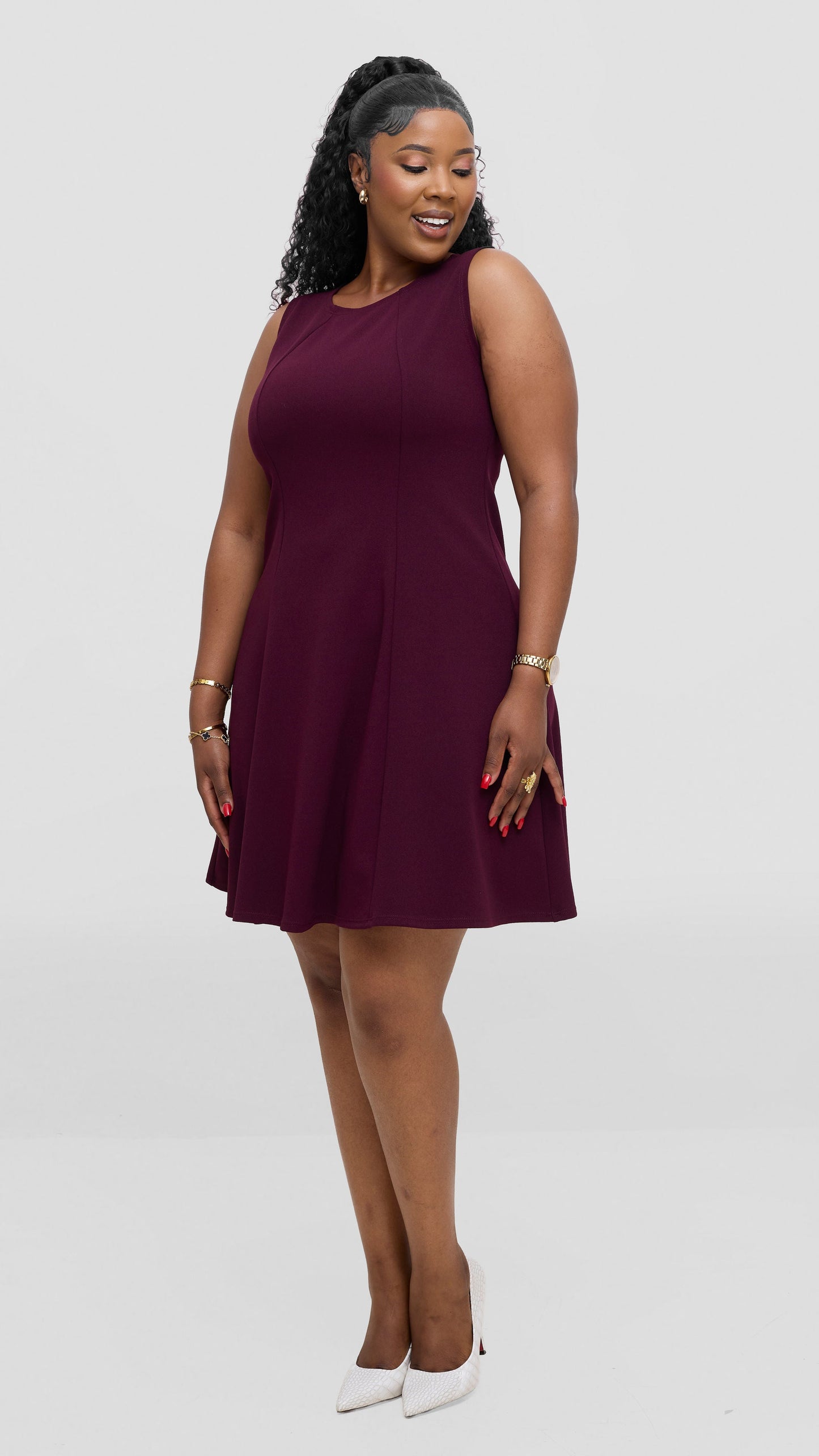 Vivo Studio Panelled Mini Dress in Ponte - Burgundy