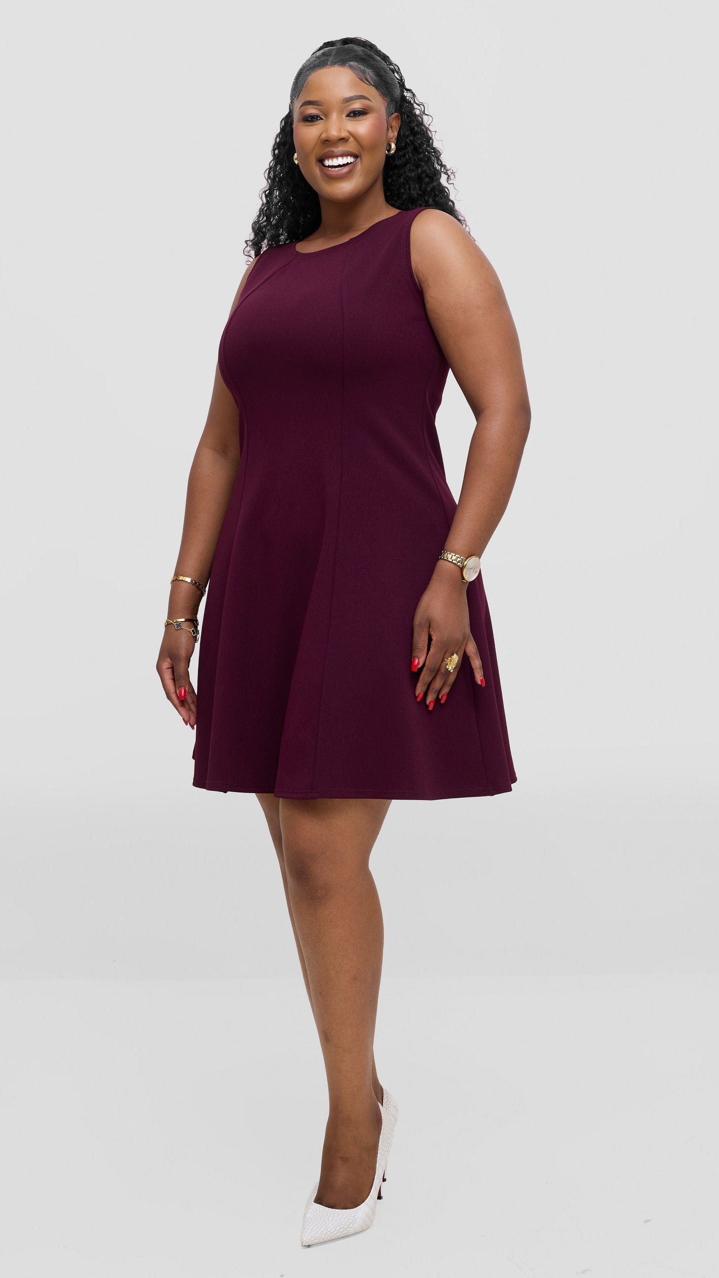 Vivo Studio Panelled Mini Dress in Ponte - Burgundy