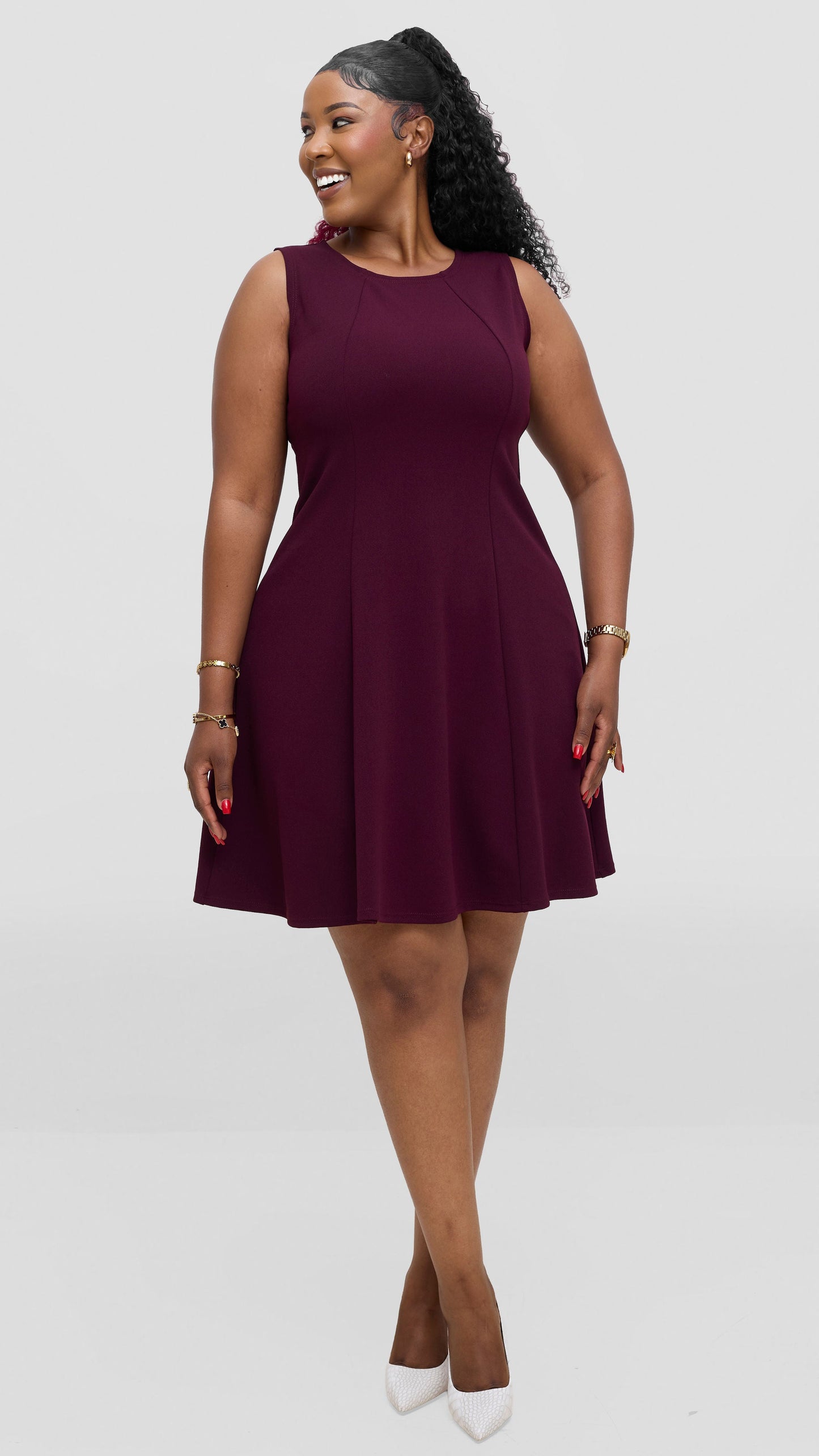 Vivo Studio Panelled Mini Dress in Ponte - Burgundy