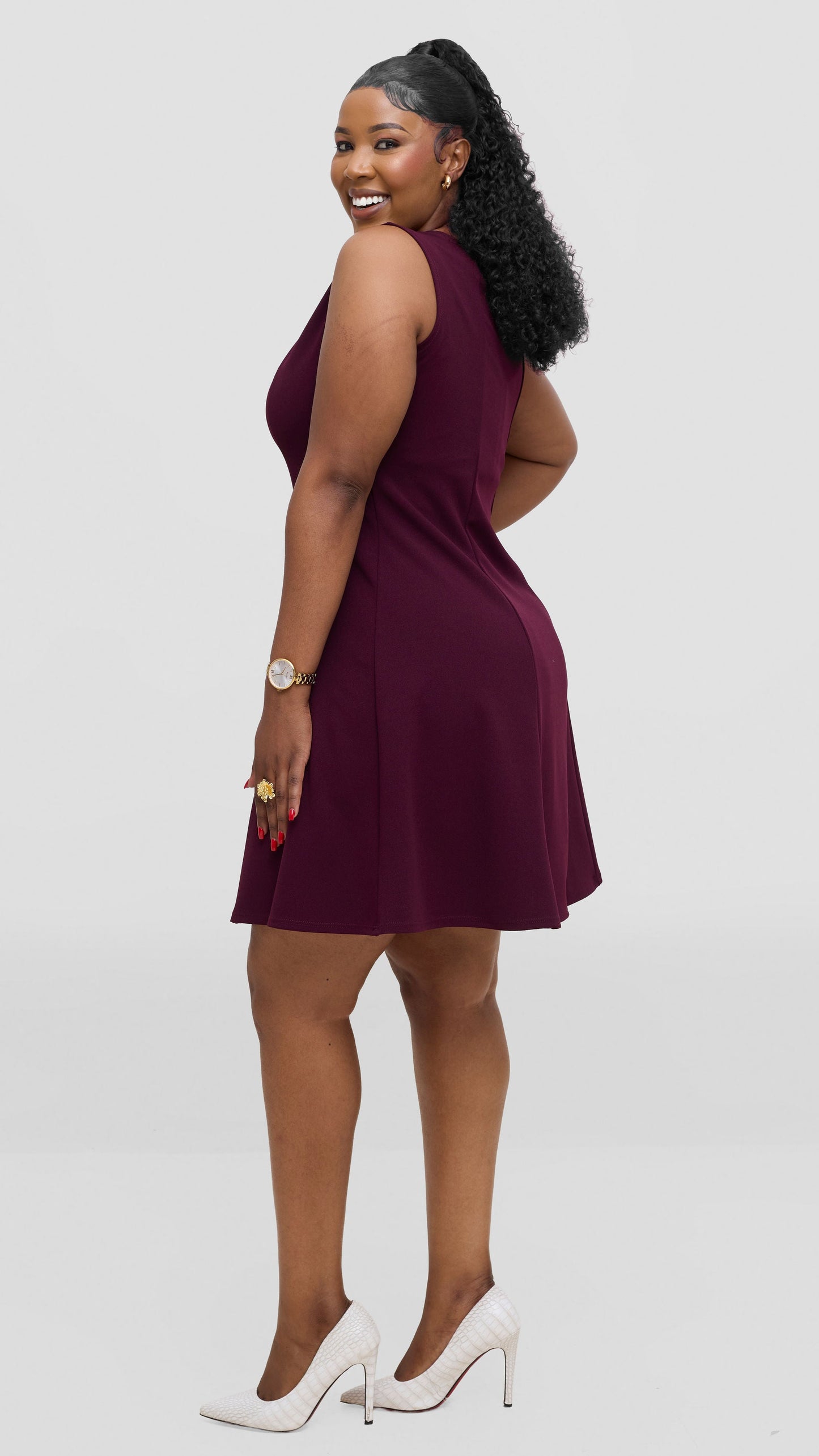 Vivo Studio Panelled Mini Dress in Ponte - Burgundy
