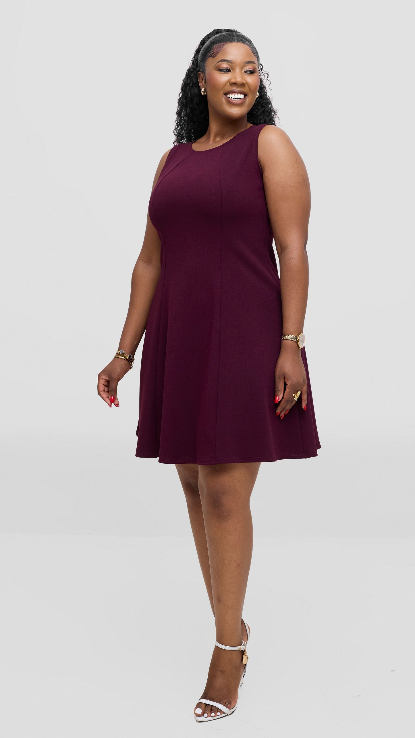 Vivo Studio Panelled Mini Dress in Ponte - Burgundy