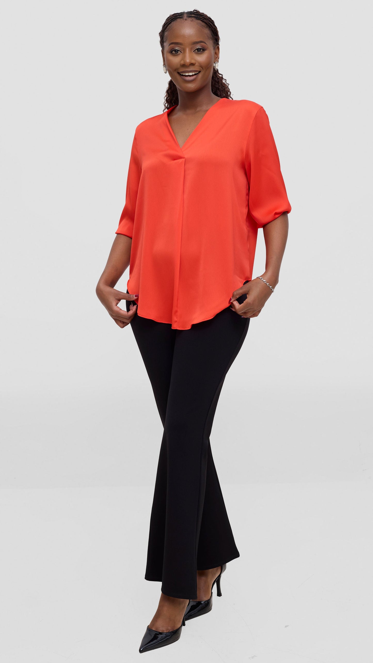 Vivo Dua Shirt in Textured Satin - Orange