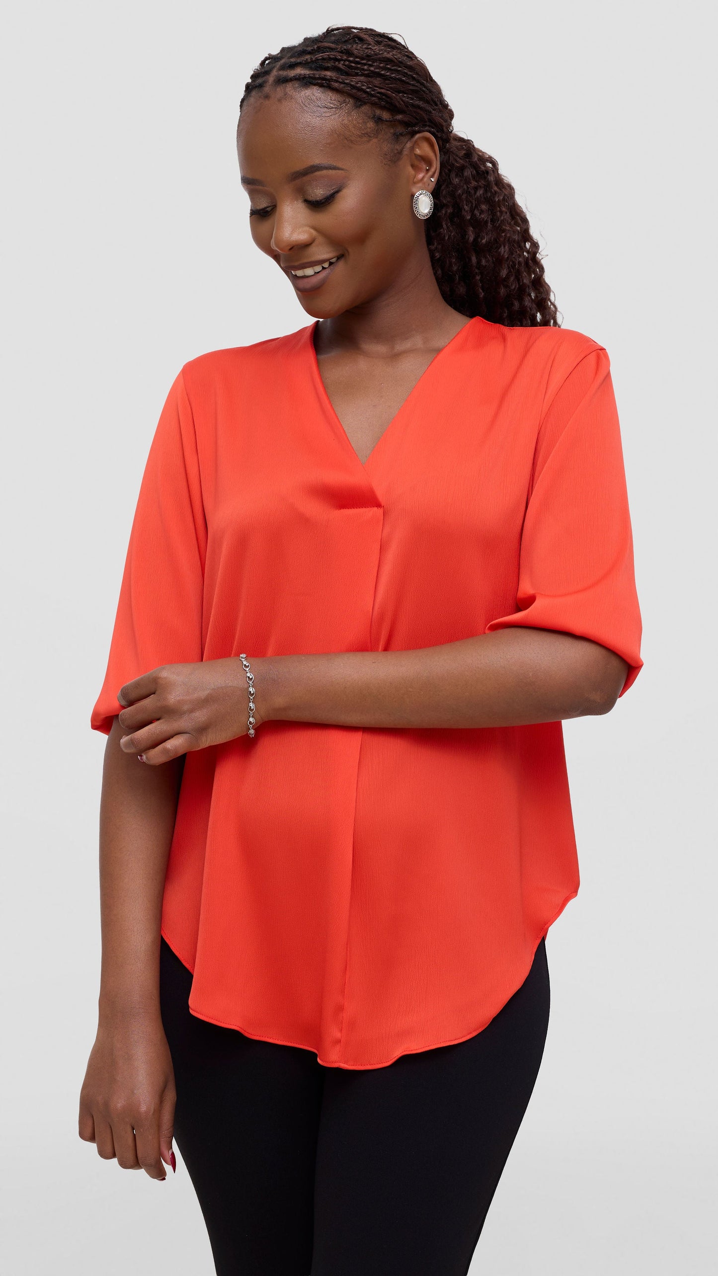 Vivo Dua Shirt in Textured Satin - Orange