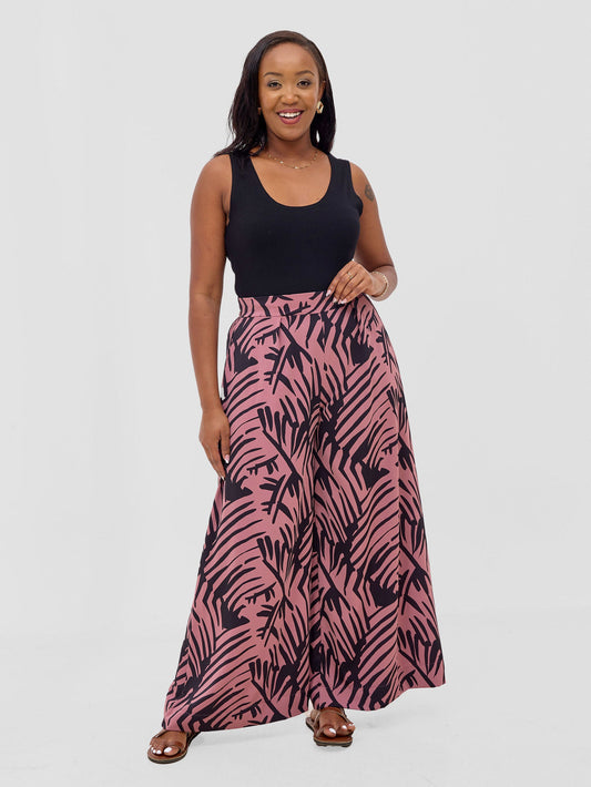 Vivo Ayla Crepe Pants - Light Dust Pink / Black Lala Print