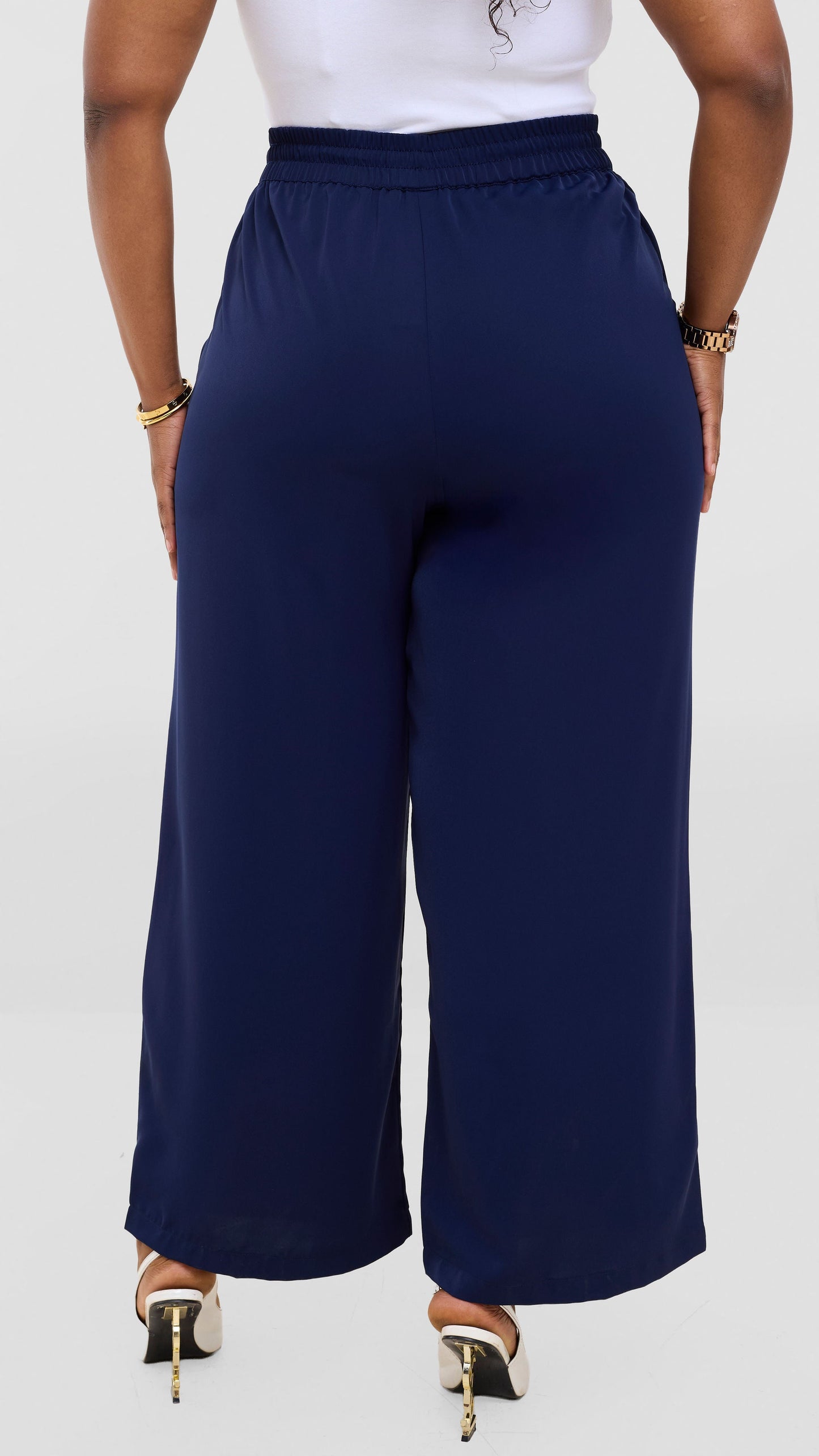 Vivo Essi Wide Leg Pants In Satin - Navy