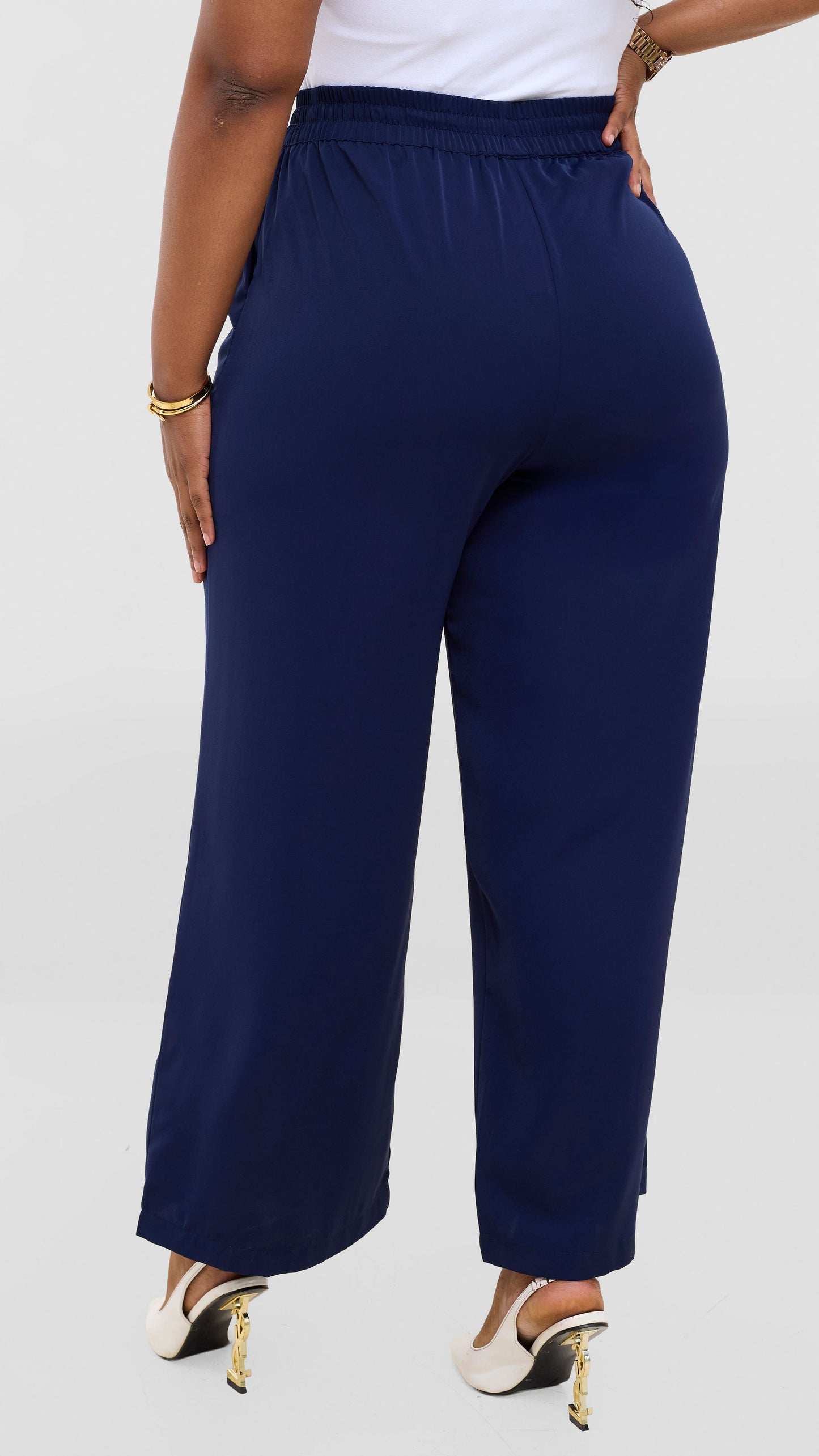 Vivo Essi Wide Leg Pants In Satin - Navy