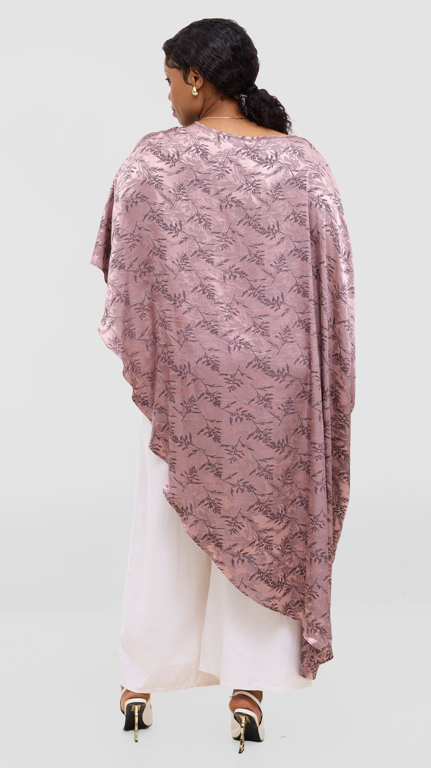 Vivo Liora Asymmetrical Satin Kaftan Top - Brown Textured Print
