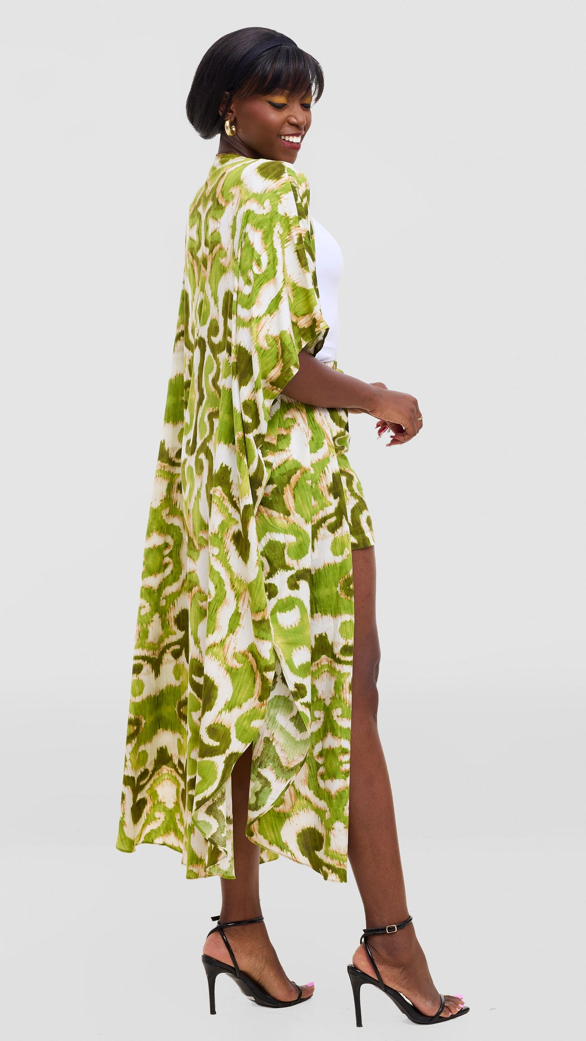 Vivo Talia Kimono & Shorts Set - Olive / Hunters Green Print