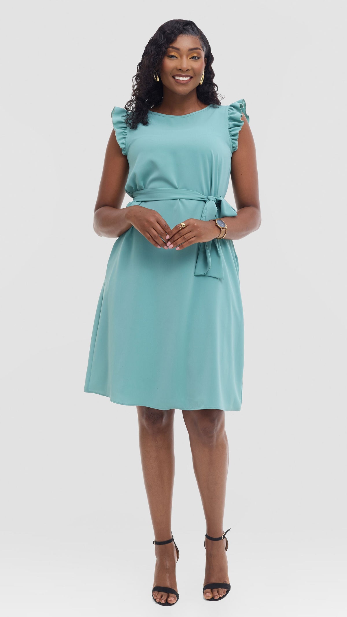 Vivo Nasinka A-Line Knee Length Dress in Crepe - Dusty Green