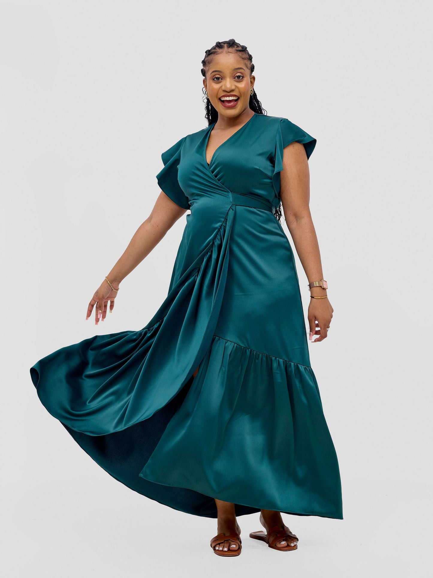 Vivo Hanabi Wrap Maxi Dress - Dark Green