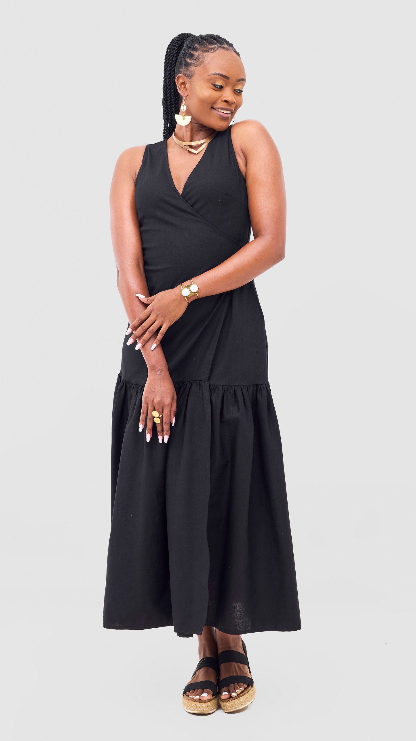 Safari Naledi Gathered Panel Wrap Dress - Black