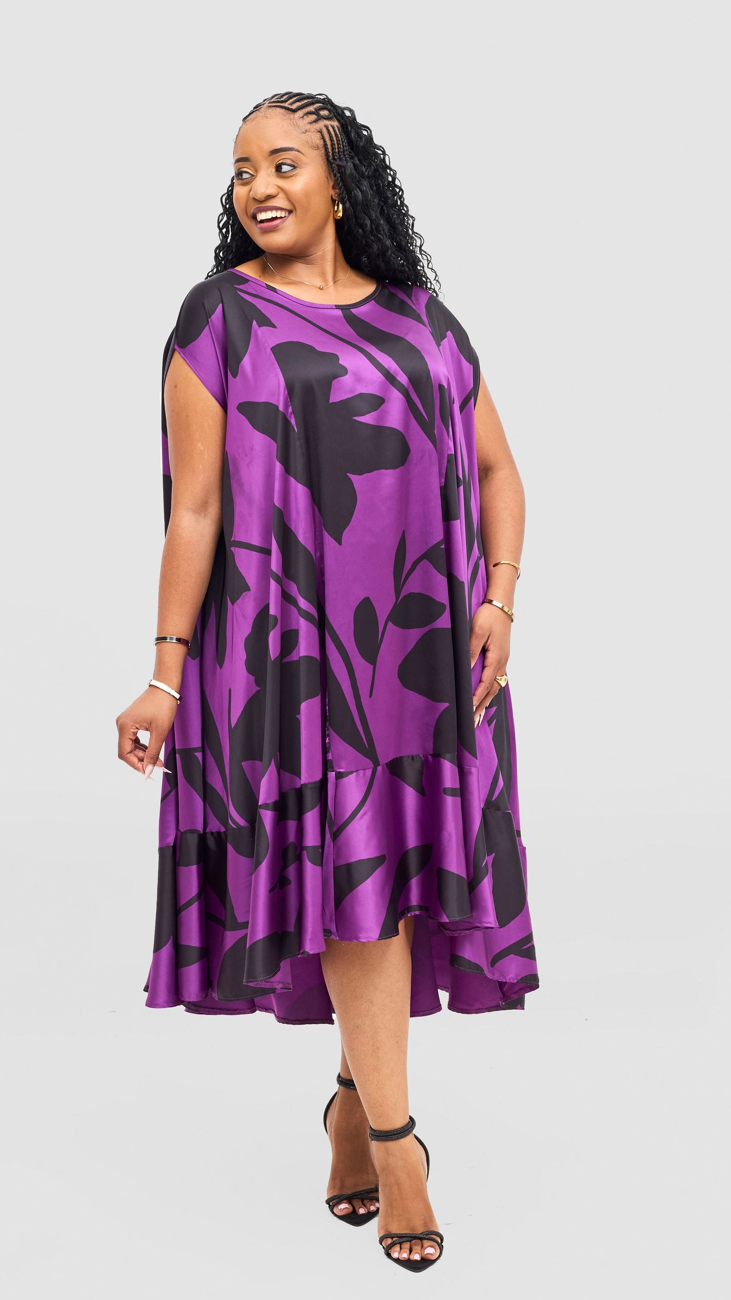 Vivo Samira Cape Dress - Light Purple / Black Voi Print