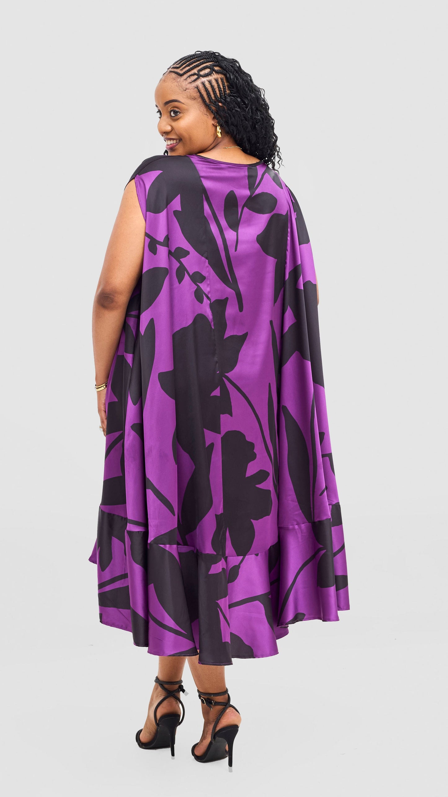 Vivo Samira Cape Dress - Light Purple / Black Voi Print