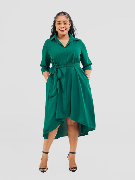 Vivo Yumi High Low Shirt Dress - Green