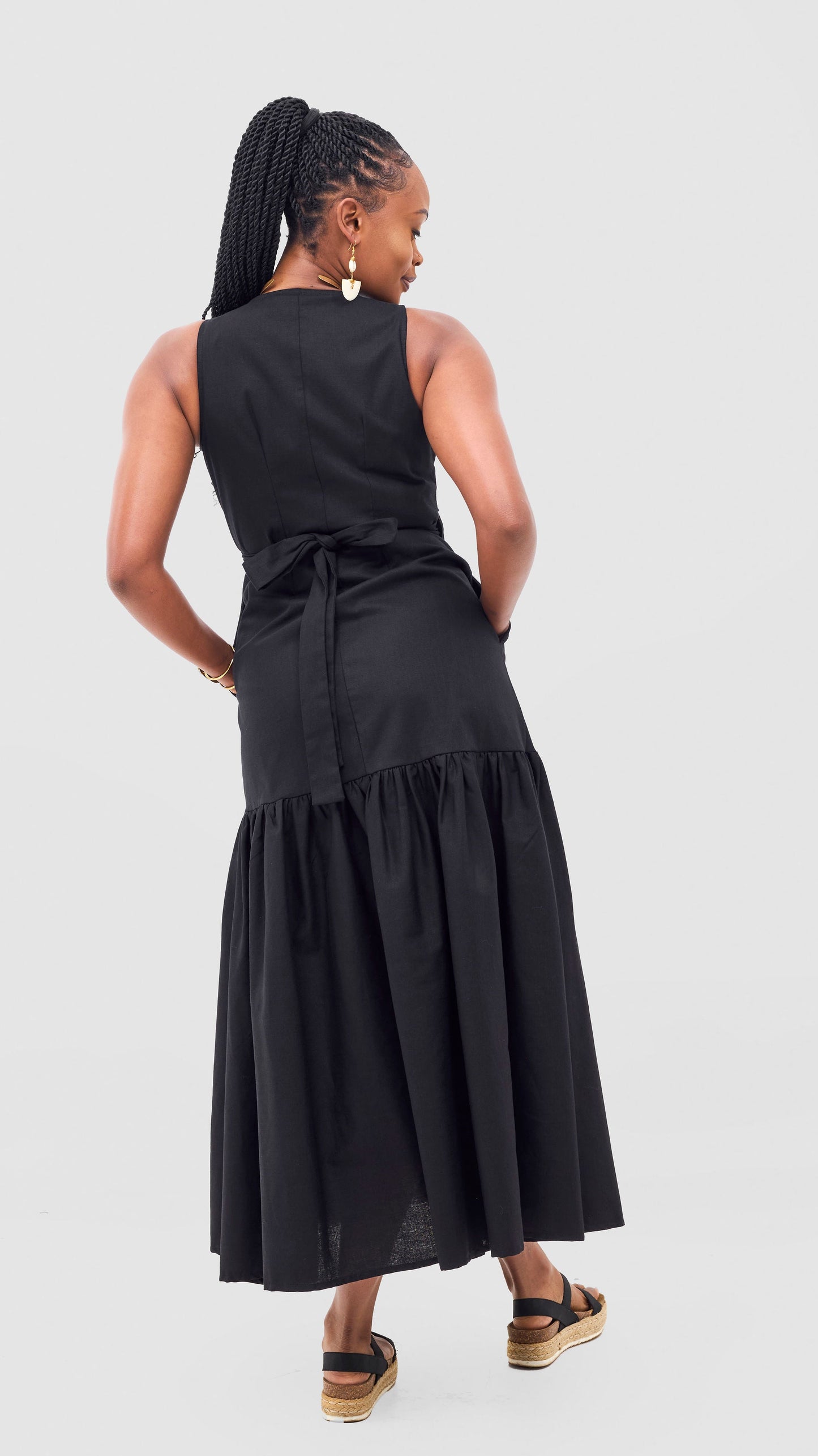 Safari Naledi Gathered Panel Wrap Dress - Black