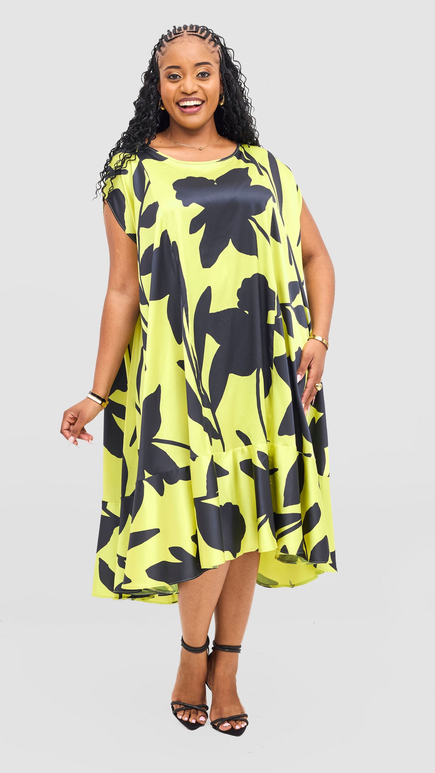 Vivo Samira Cape Dress - Lime / Dark Navy Voi Print