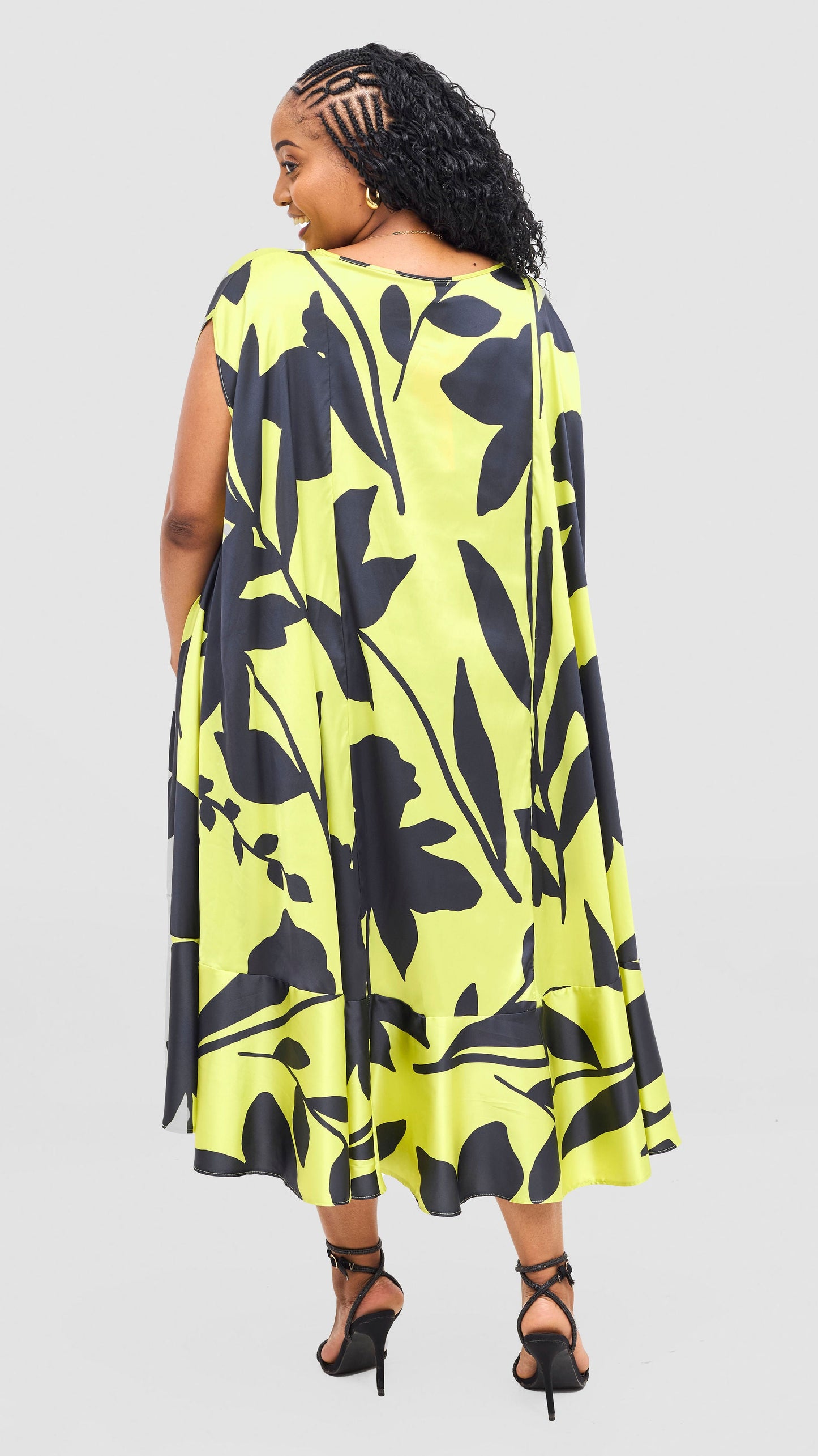 Vivo Samira Cape Dress - Lime / Dark Navy Voi Print