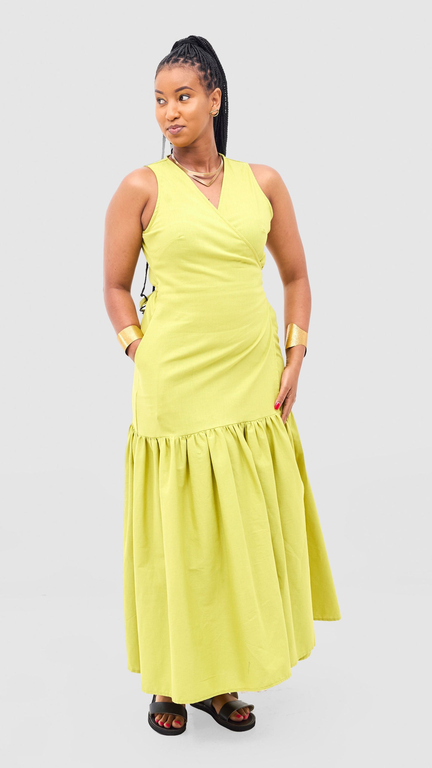 Safari Naledi Gathered Panel Wrap Dress - Lime