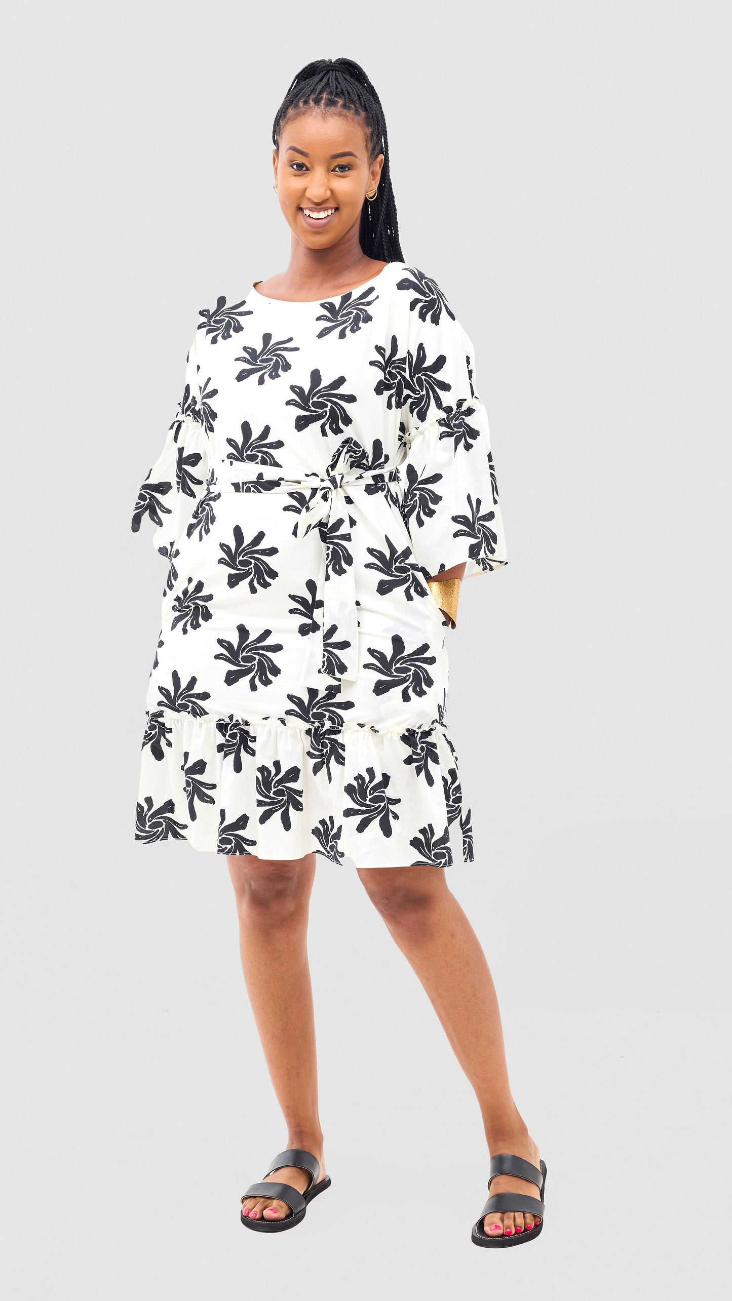 Safari Naledi Flounce Tent Dress - White / Black Nale Print