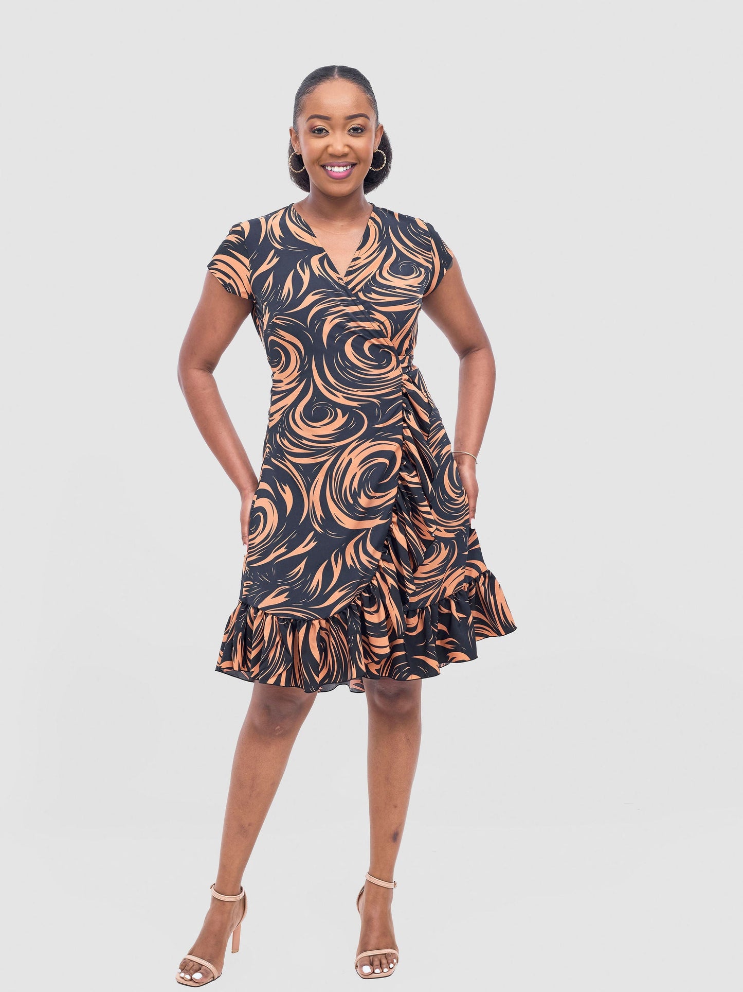 Vivo Nasinka Wrap Dress - Black / Rust Naka Print