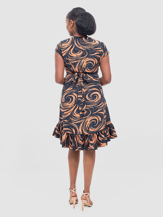 Vivo Nasinka Wrap Dress - Black / Rust Naka Print
